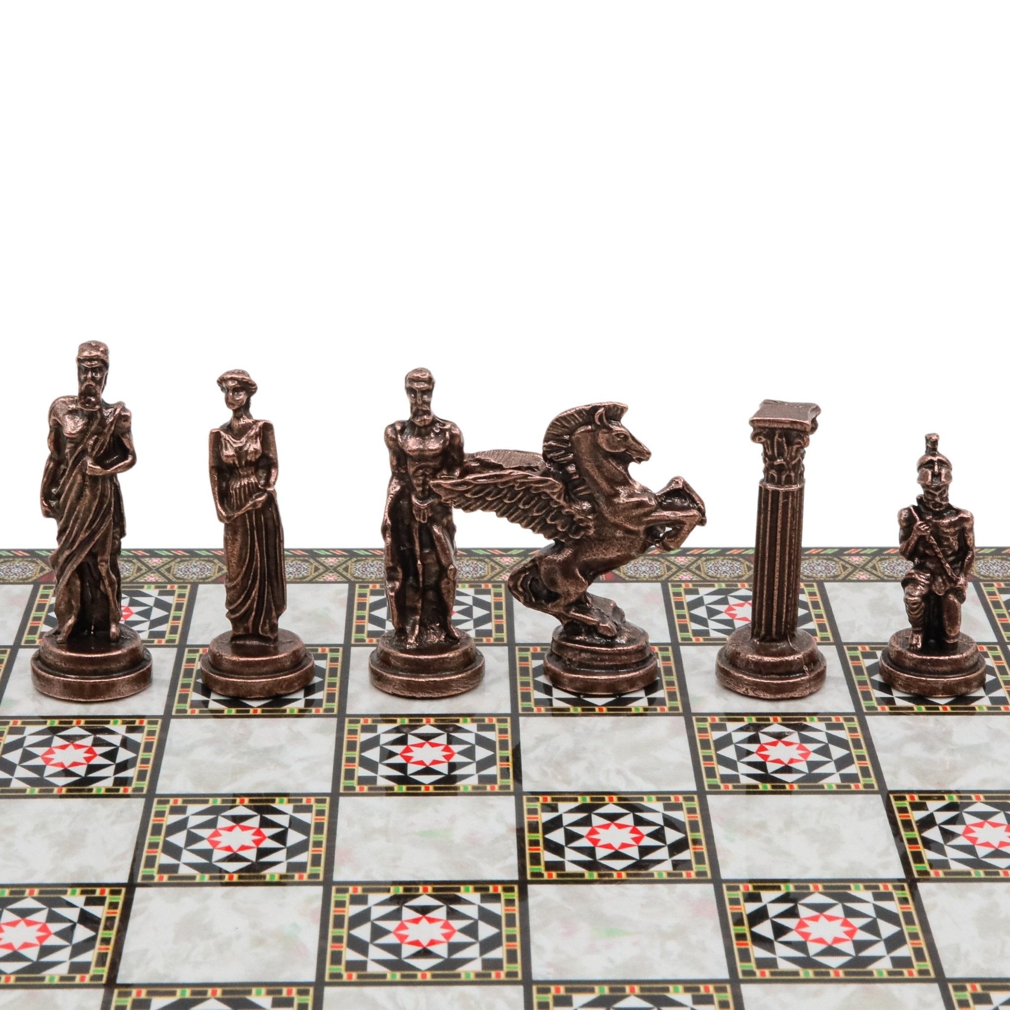 Greek Mythology Pegasus Vintage Metal Chess Set | Chess Board w/ Metal Legs 37CM (15") - Cooper Chess