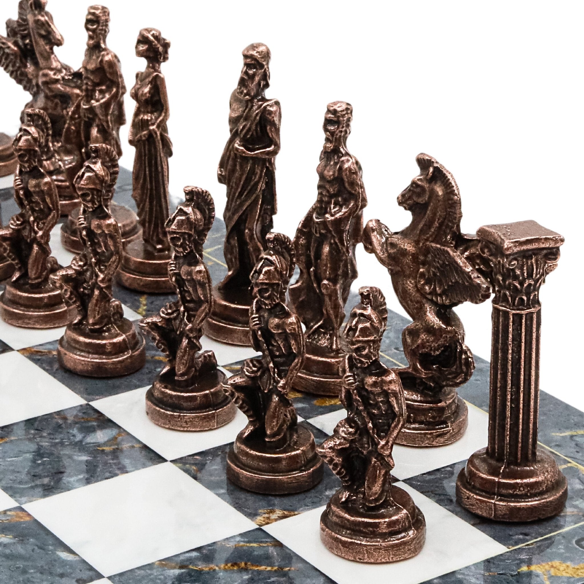 Greek Mythology Pegasus Vintage Metal Chess Set | Chess Board w/ Metal Legs 37CM (15") - Cooper Chess
