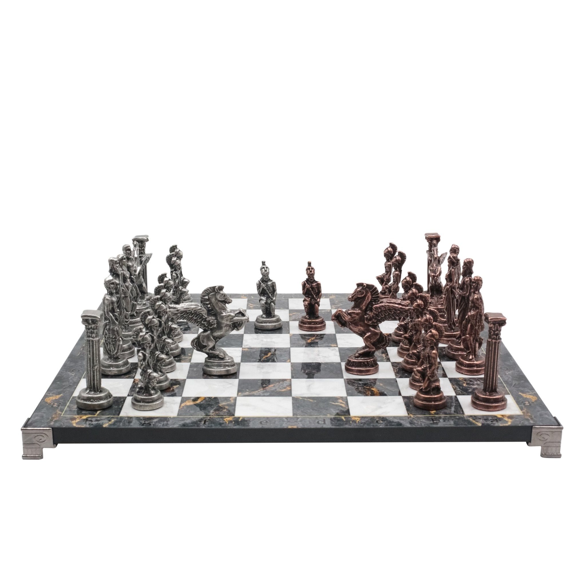 Greek Mythology Pegasus Vintage Metal Chess Set | Chess Board w/ Metal Legs 37CM (15") - Cooper Chess