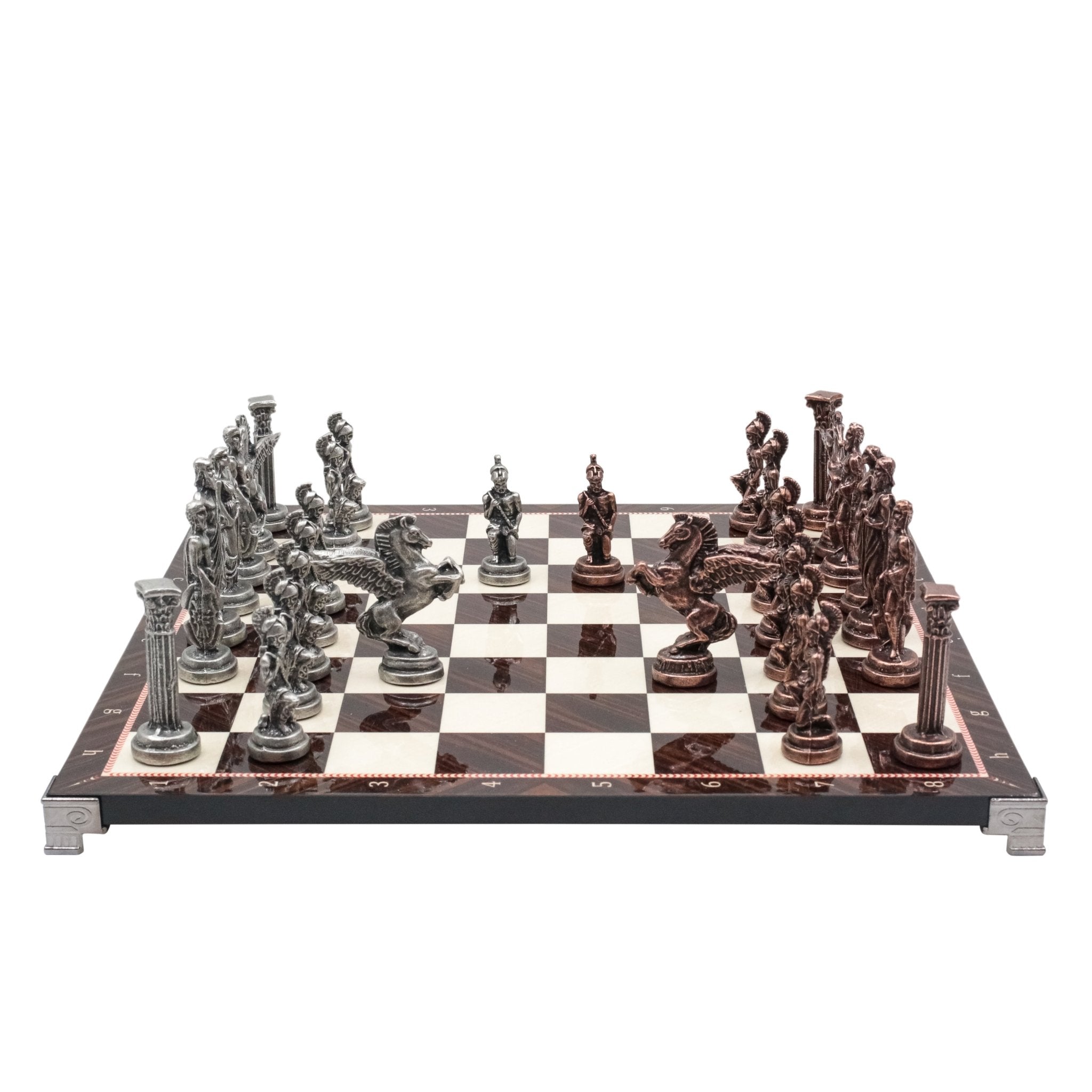 Greek Mythology Pegasus Vintage Metal Chess Set | Chess Board w/ Metal Legs 37CM (15") - Cooper Chess