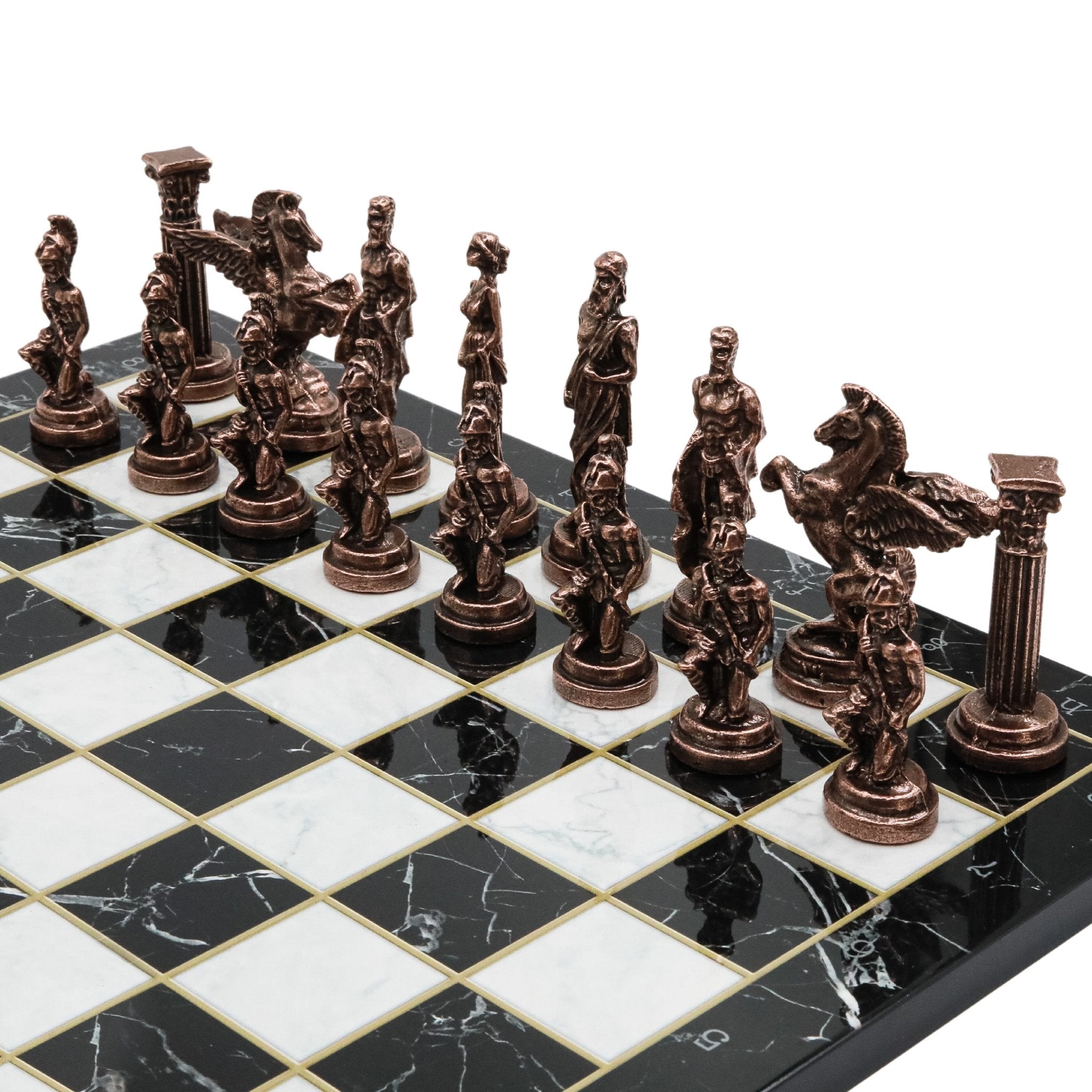 Greek Mythology Pegasus Vintage Metal Chess Set | Chess Board w/ Metal Legs 37CM (15") - Cooper Chess