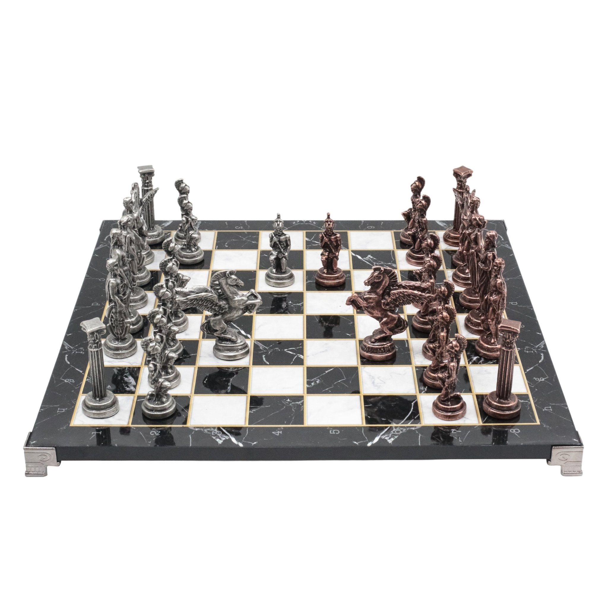 Greek Mythology Pegasus Vintage Metal Chess Set | Chess Board w/ Metal Legs 37CM (15") - Cooper Chess