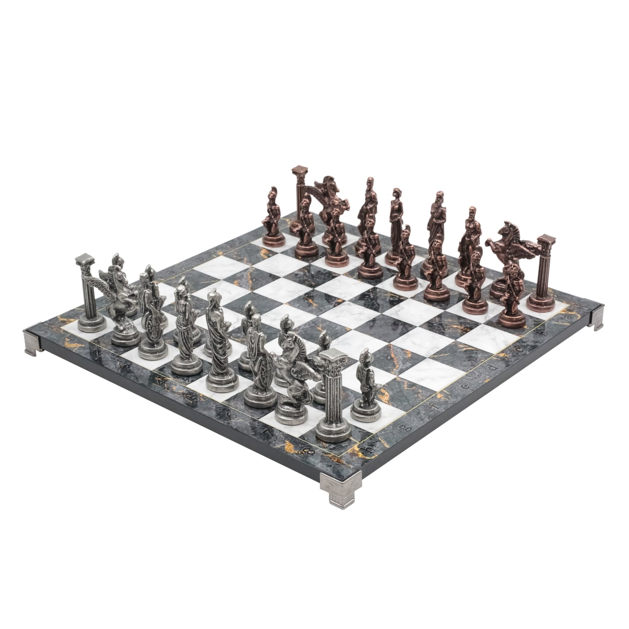 Greek Mythology Pegasus Vintage Metal Chess Set | Chess Board w/ Metal Legs 37CM (15") - Cooper Chess