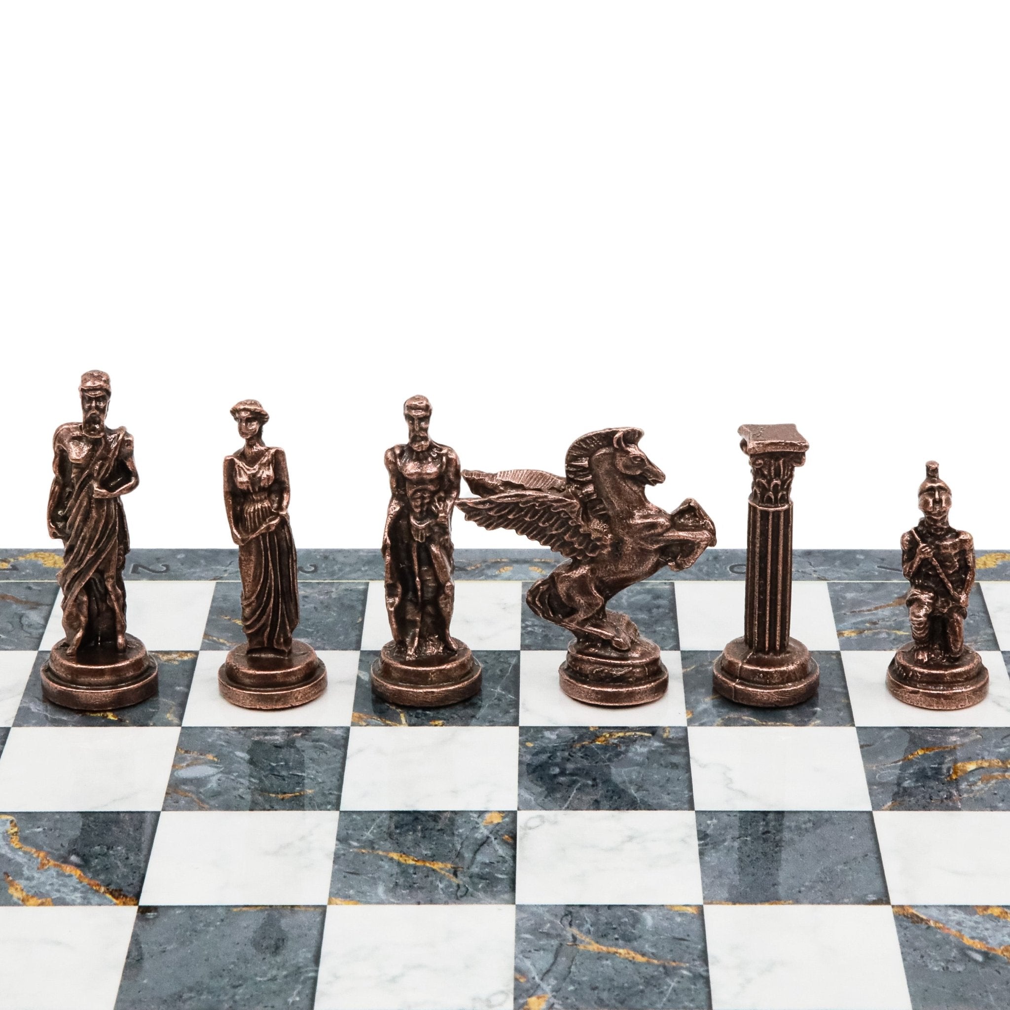 Greek Mythology Pegasus Vintage Metal Chess Set | Chess Board w/ Metal Legs 37CM (15") - Cooper Chess