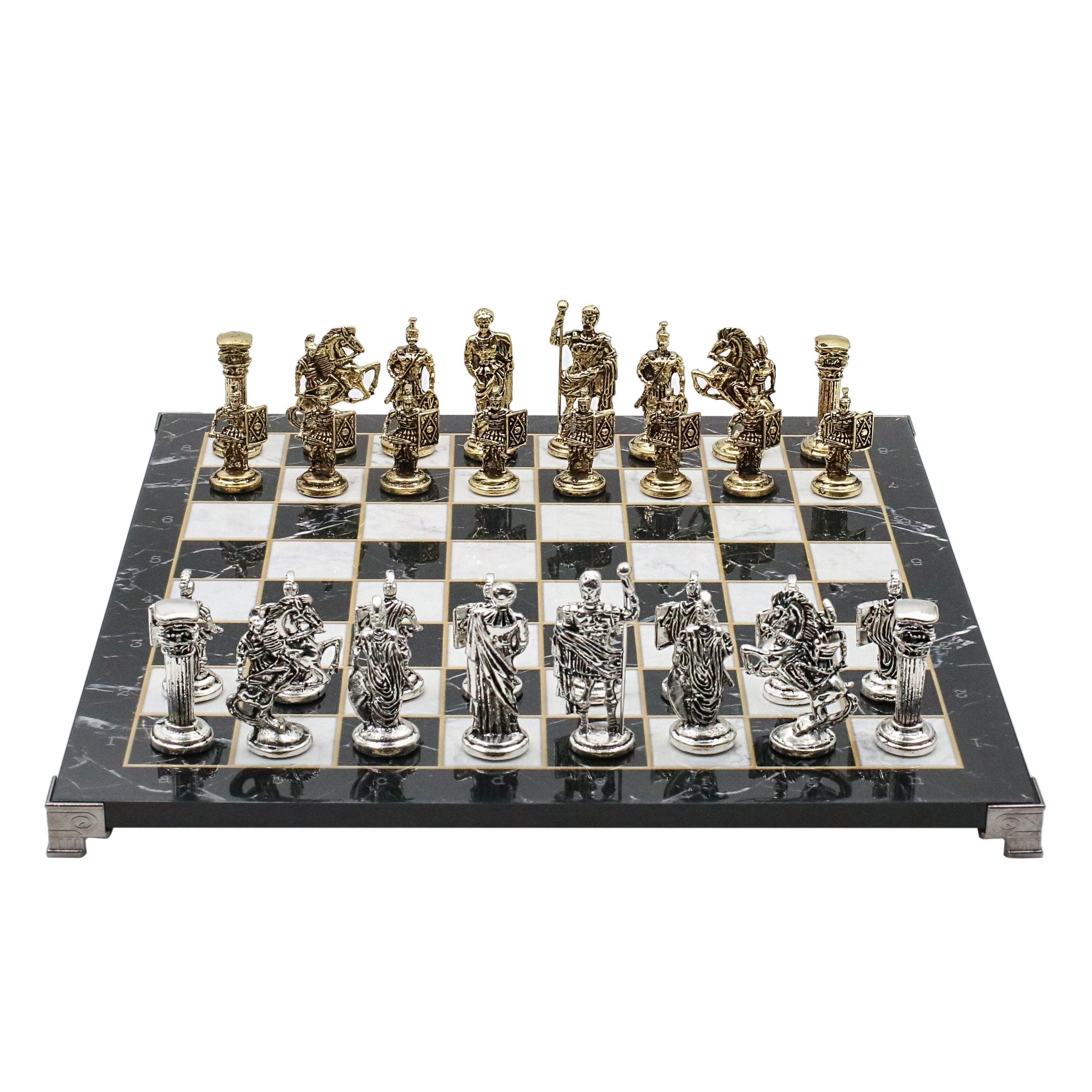 Roman Caesar Metal Chess Set | Chess Board w/ Metal Legs 37CM (15") - Cooper Chess