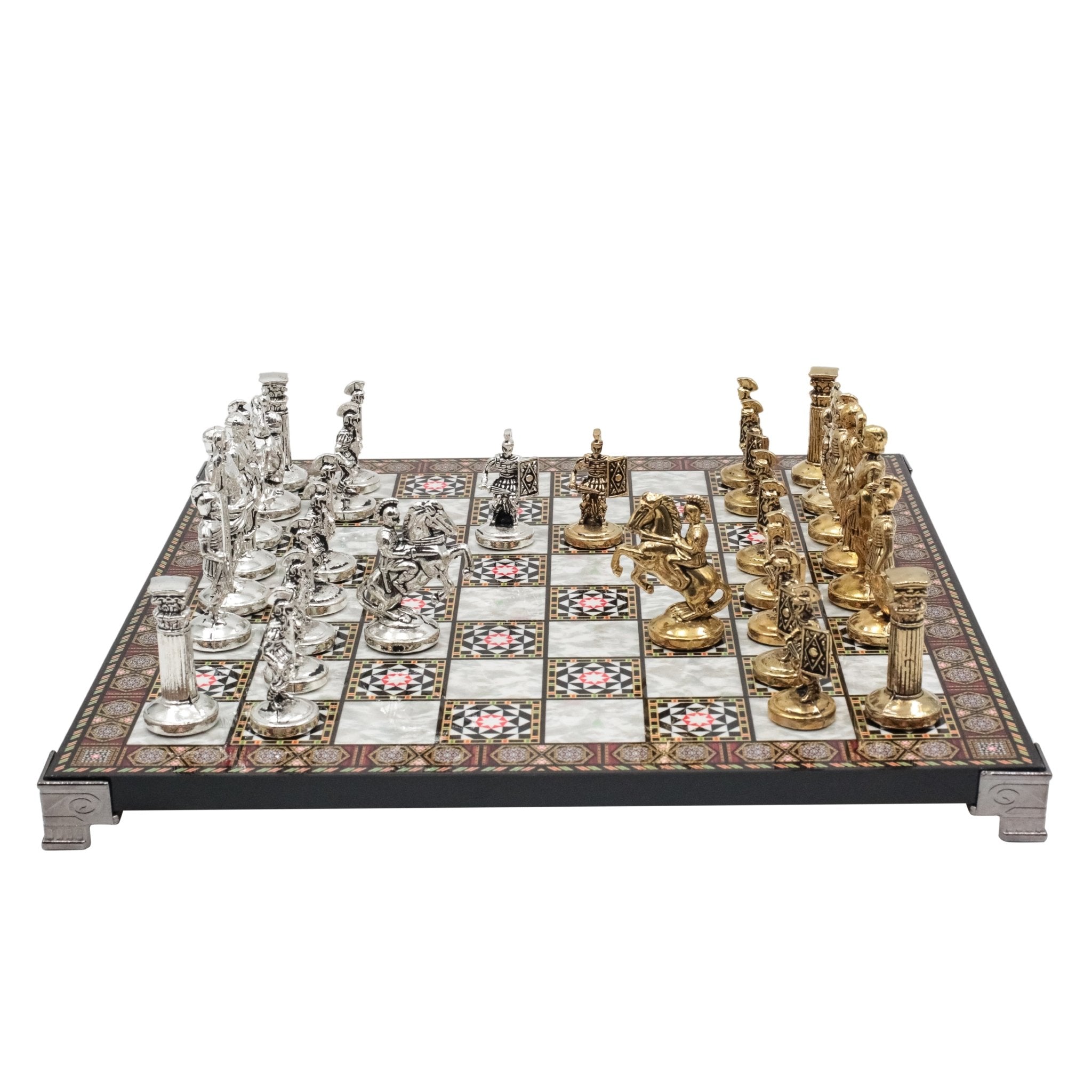 Roman Caesar Metal Chess Set | Chess Board w/ Metal Legs 37CM (15") - Cooper Chess