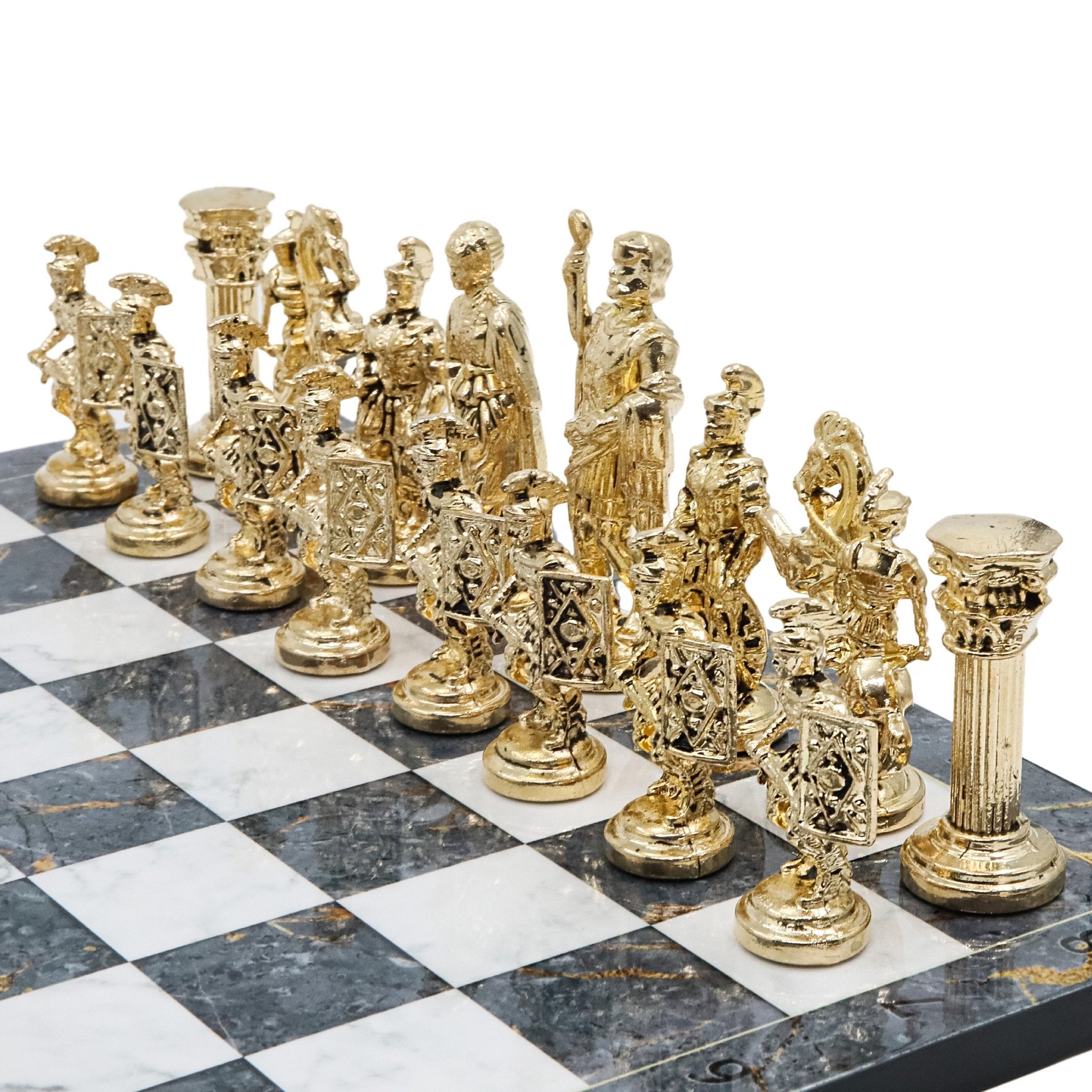 Roman Caesar Metal Chess Set | Chess Board w/ Metal Legs 37CM (15") - Cooper Chess