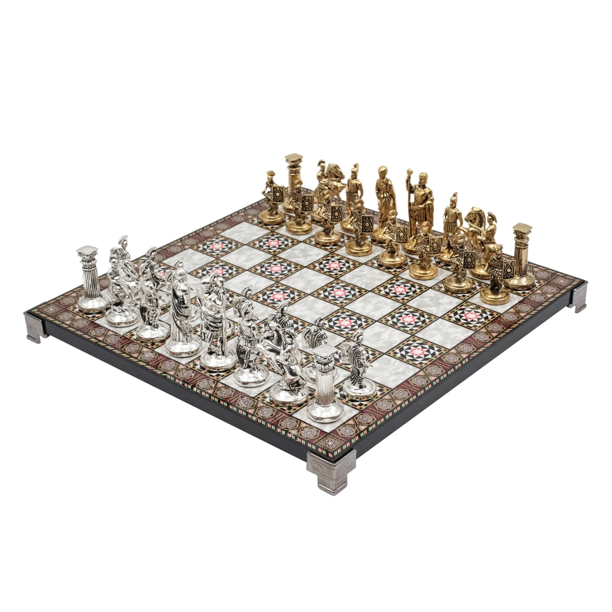 Roman Caesar Metal Chess Set | Chess Board w/ Metal Legs 37CM (15") - Cooper Chess