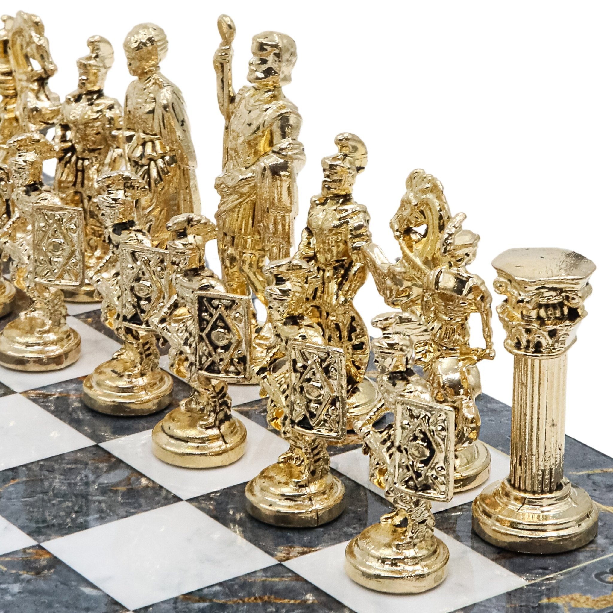 Roman Caesar Metal Chess Set | Chess Board w/ Metal Legs 37CM (15") - Cooper Chess