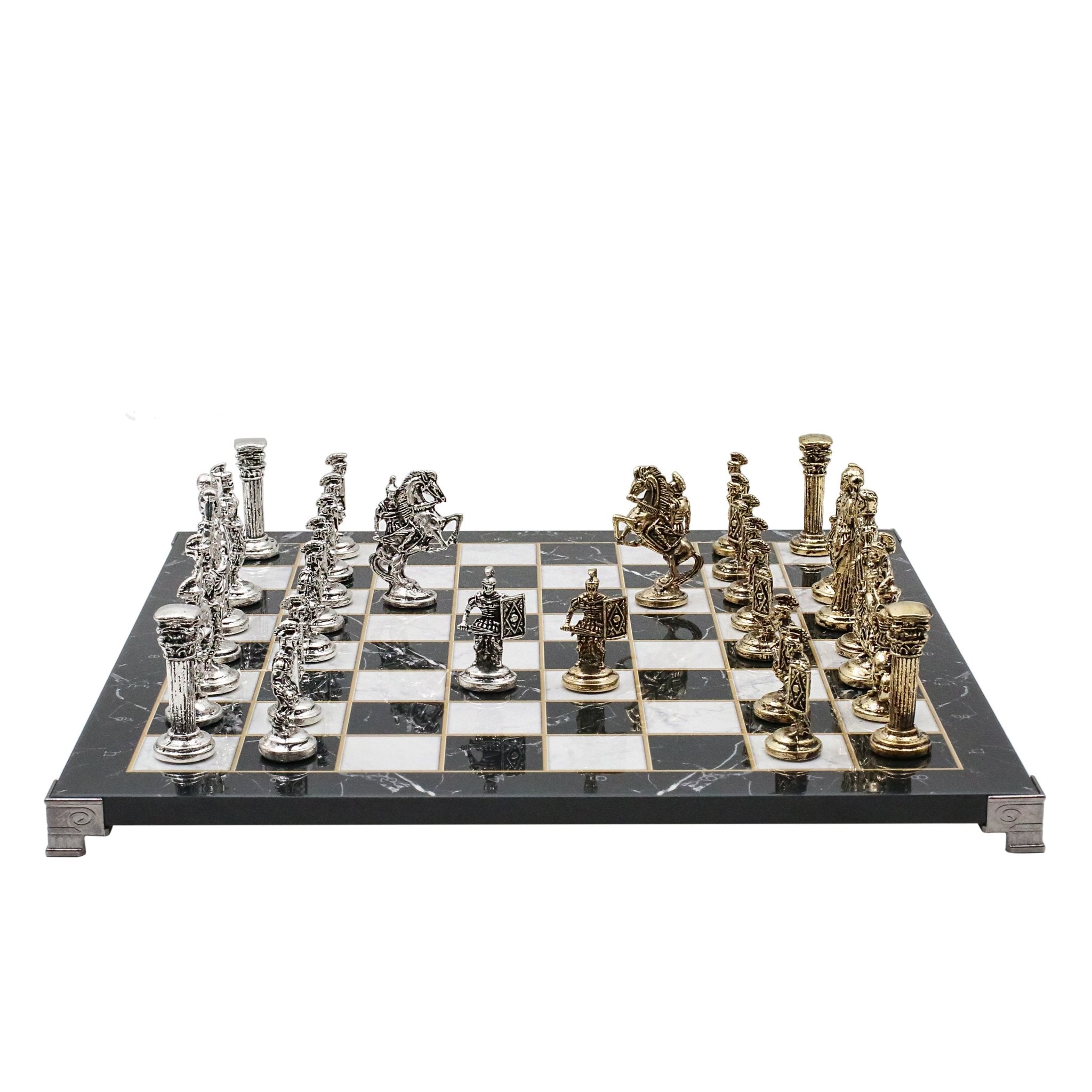 Roman Caesar Metal Chess Set | Chess Board w/ Metal Legs 37CM (15") - Cooper Chess