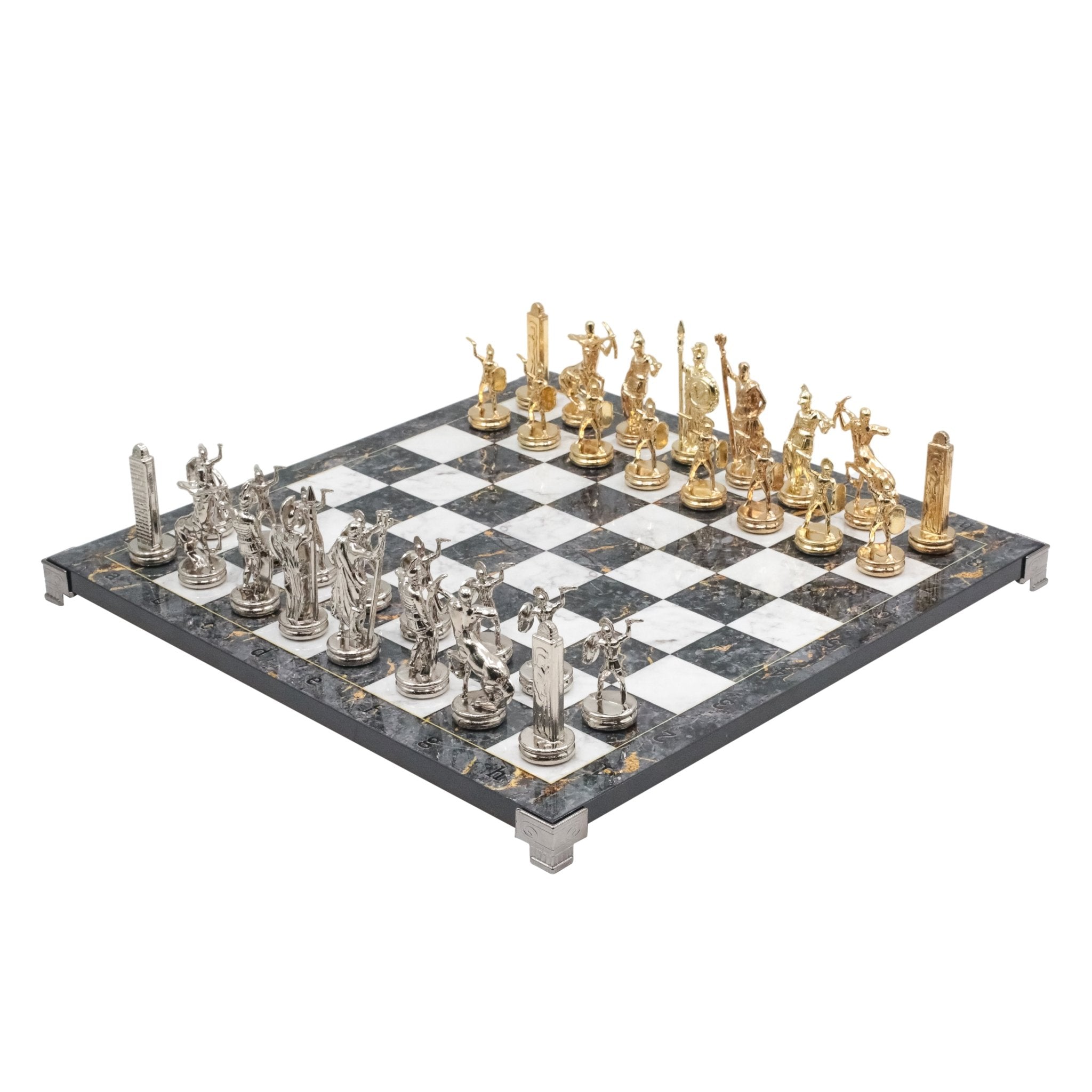 Roman Caesar Metal Chess Set | Chess Board w/ Metal Legs 37CM (15") - Cooper Chess