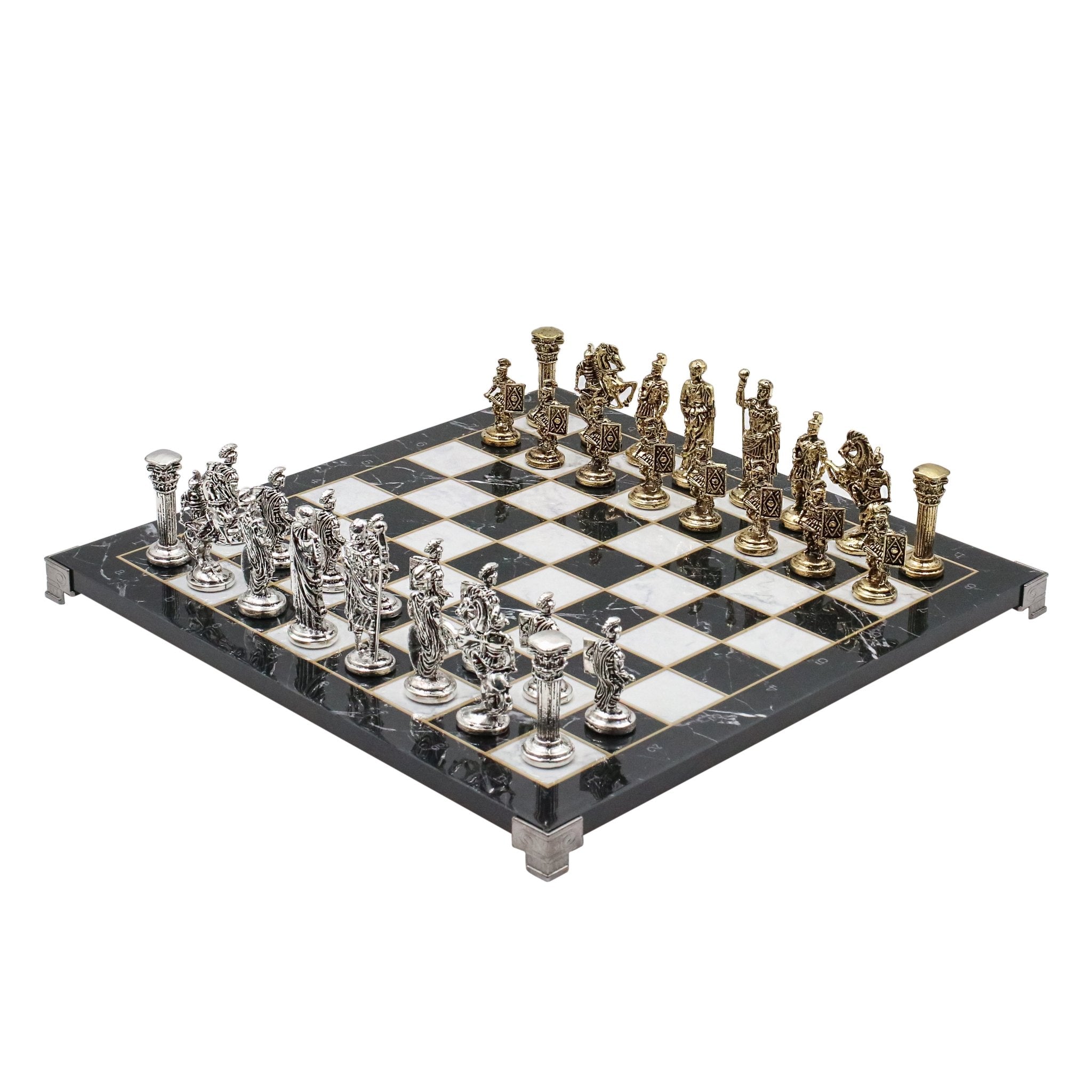 Roman Caesar Metal Chess Set | Chess Board w/ Metal Legs 37CM (15") - Cooper Chess