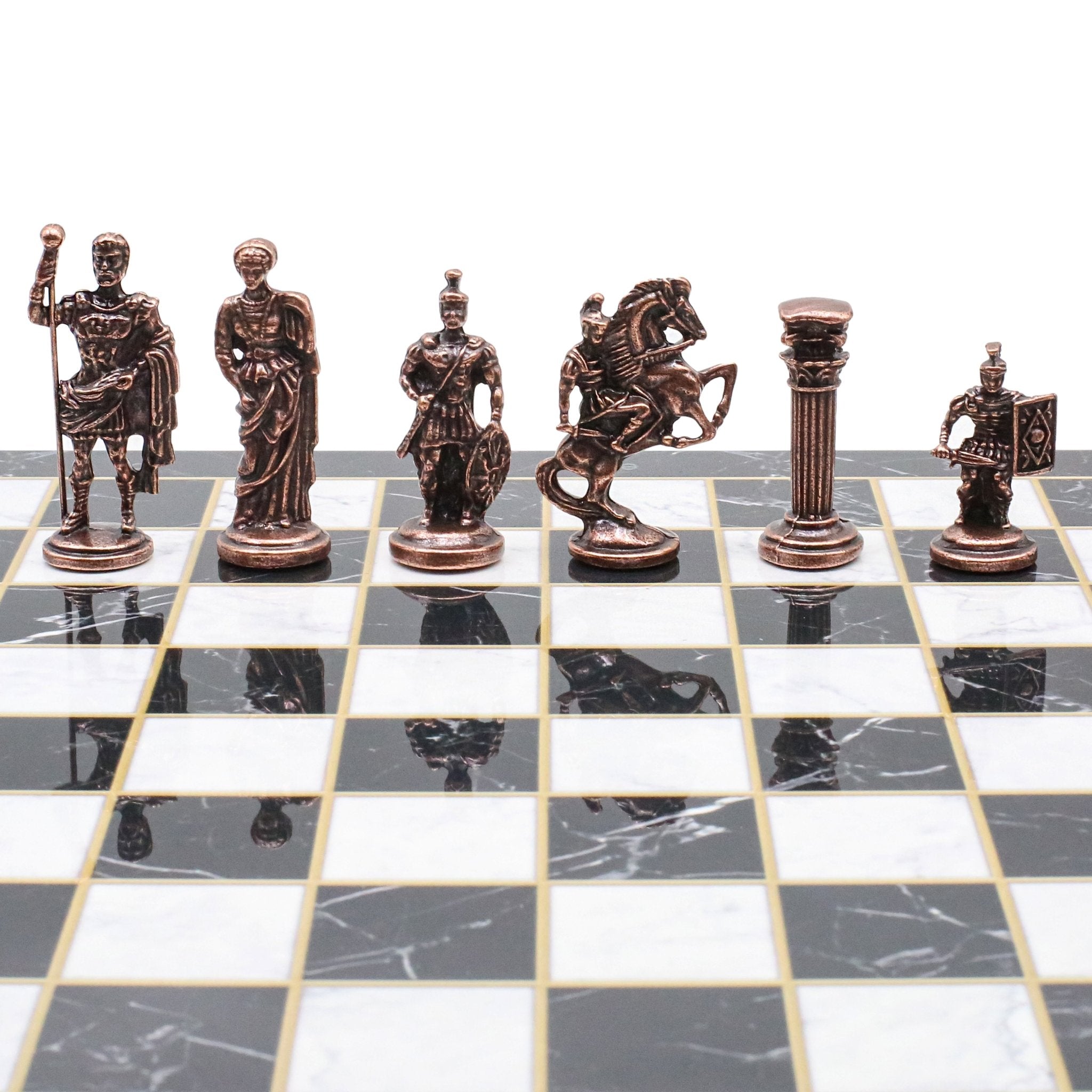 Roman Caesar Vintage Metal Chess Set | Chess Board w/ Metal Legs 37CM (15") - Cooper Chess