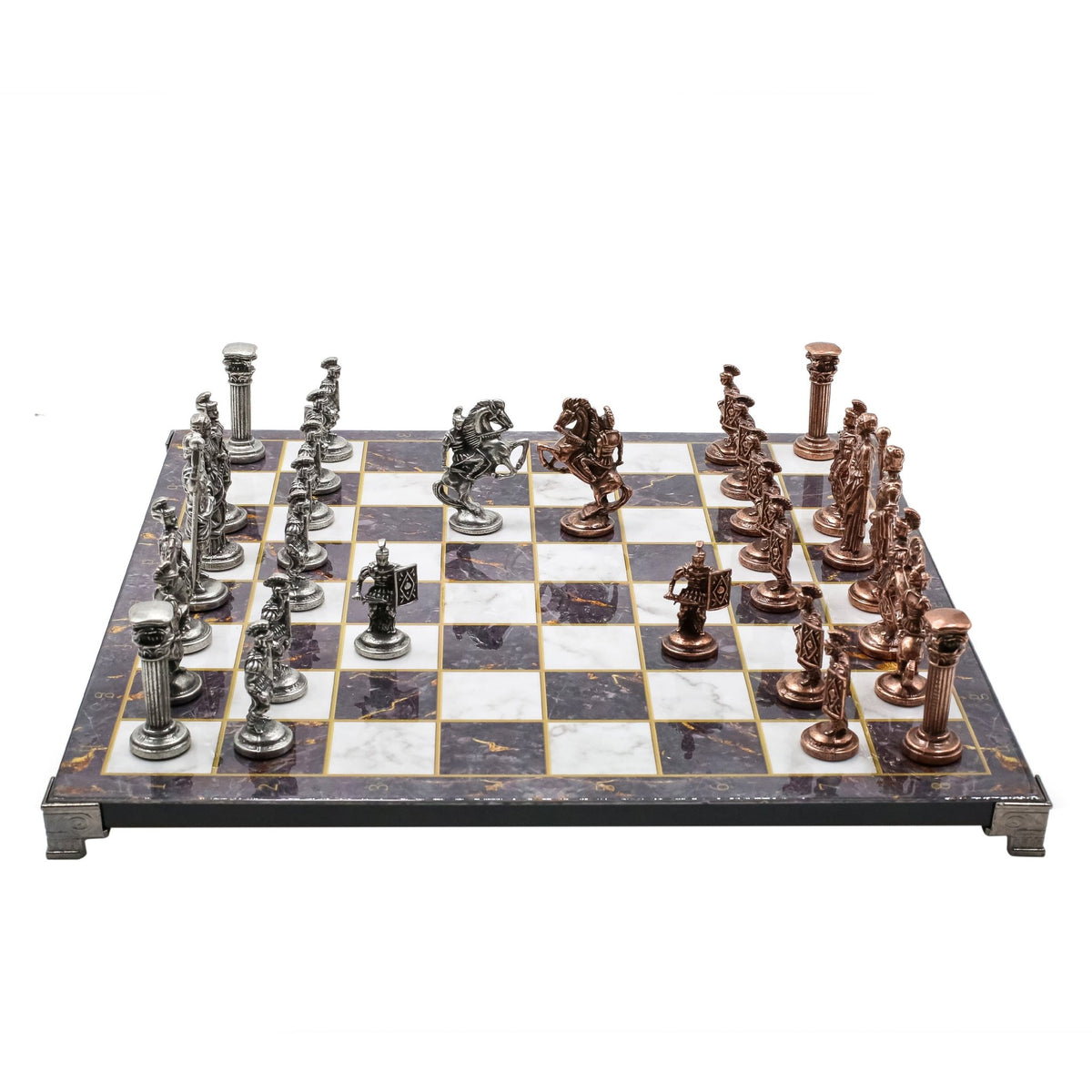 Roman Caesar Vintage Metal Chess Set | Chess Board w/ Metal Legs 37CM (15") - Cooper Chess