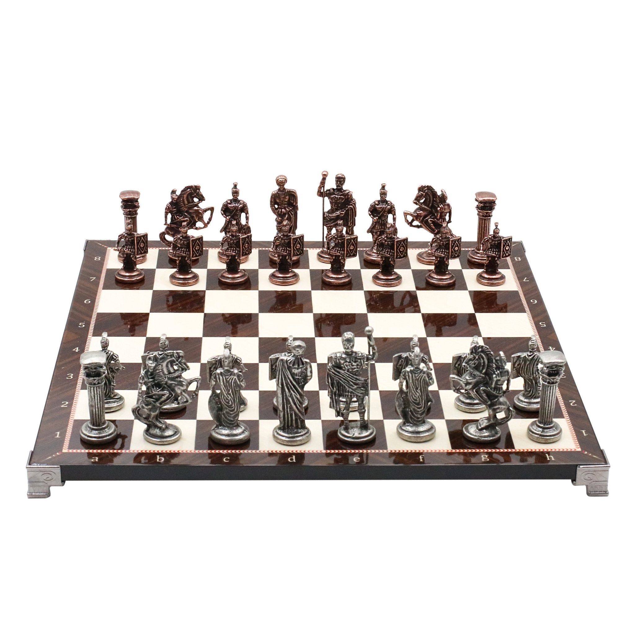 Roman Caesar Vintage Metal Chess Set | Chess Board w/ Metal Legs 37CM (15") - Cooper Chess