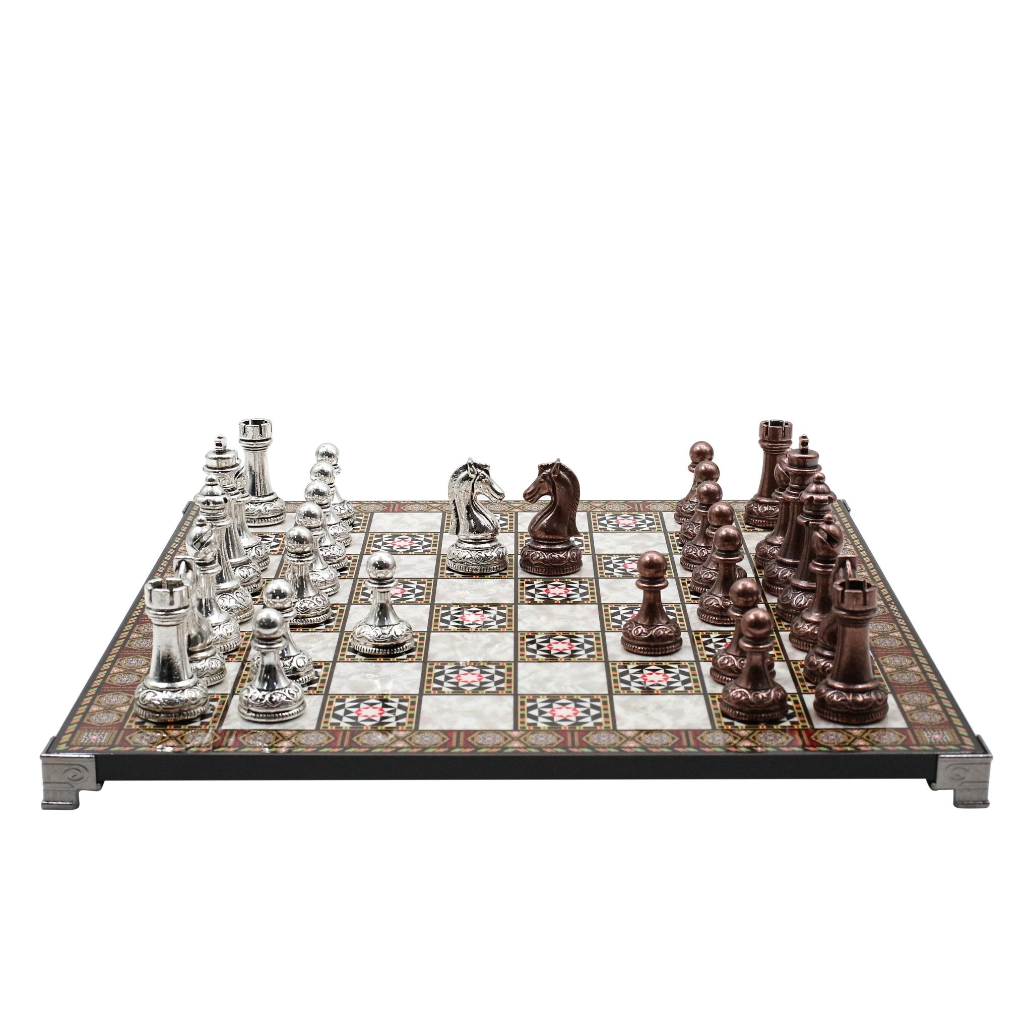 Classic Baroque Metal Chess Set | Chess Board w/ Metal Legs 37CM (15") - Cooper Chess