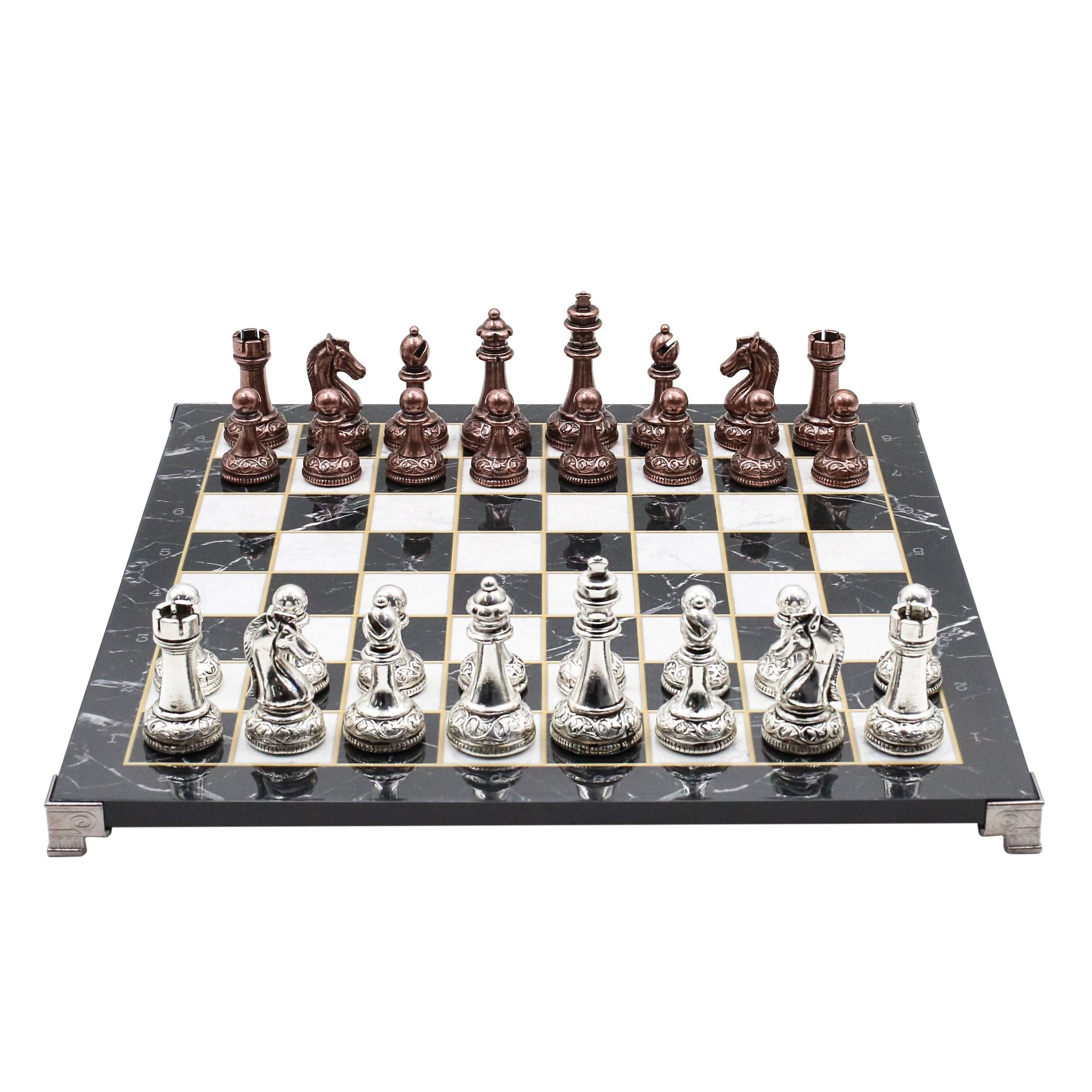 Classic Baroque Metal Chess Set | Chess Board w/ Metal Legs 37CM (15") - Cooper Chess