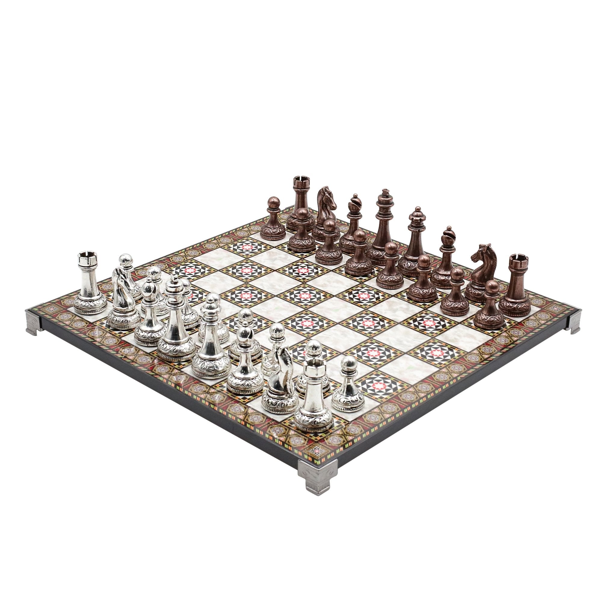 Classic Baroque Metal Chess Set | Chess Board w/ Metal Legs 37CM (15") - Cooper Chess