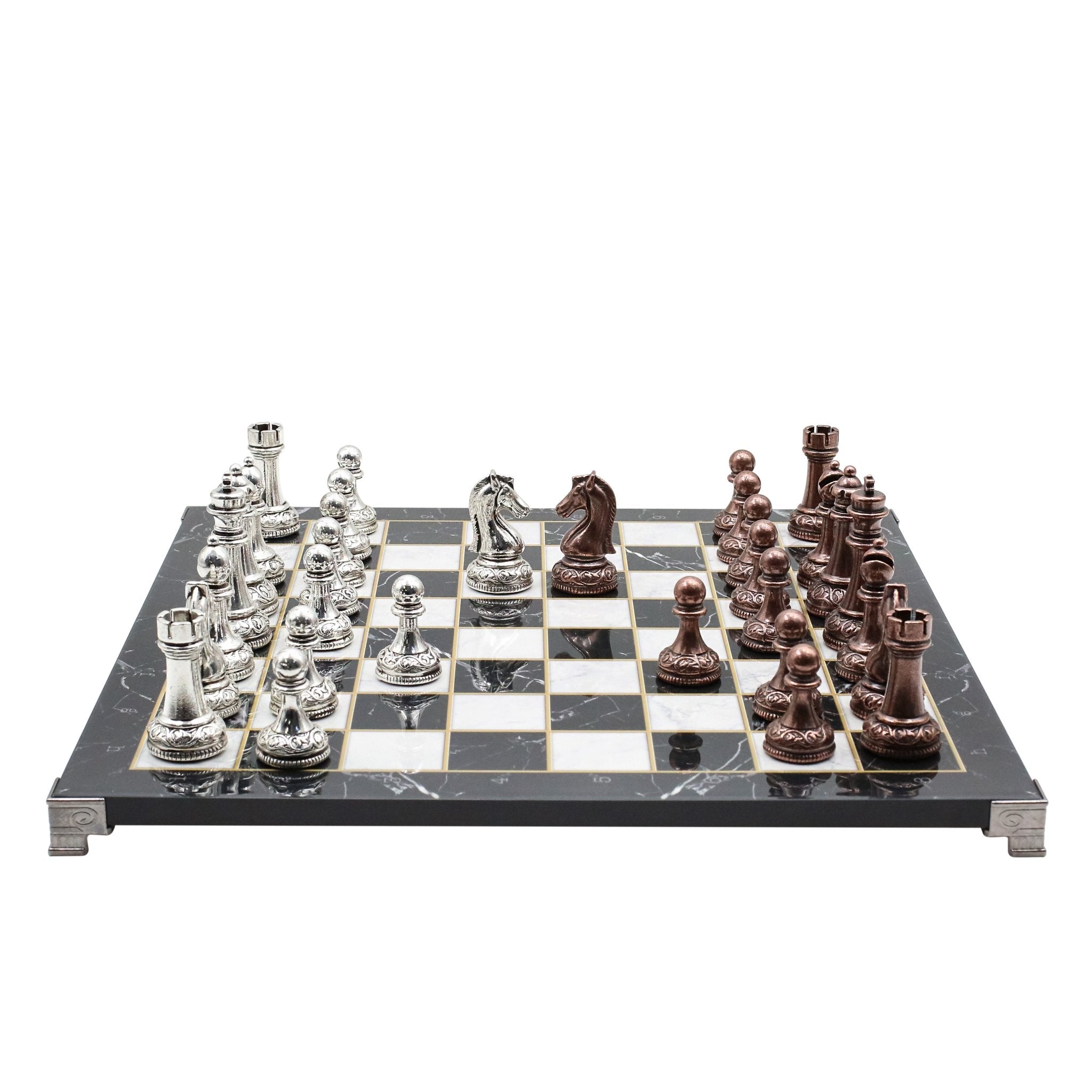 Classic Baroque Metal Chess Set | Chess Board w/ Metal Legs 37CM (15") - Cooper Chess