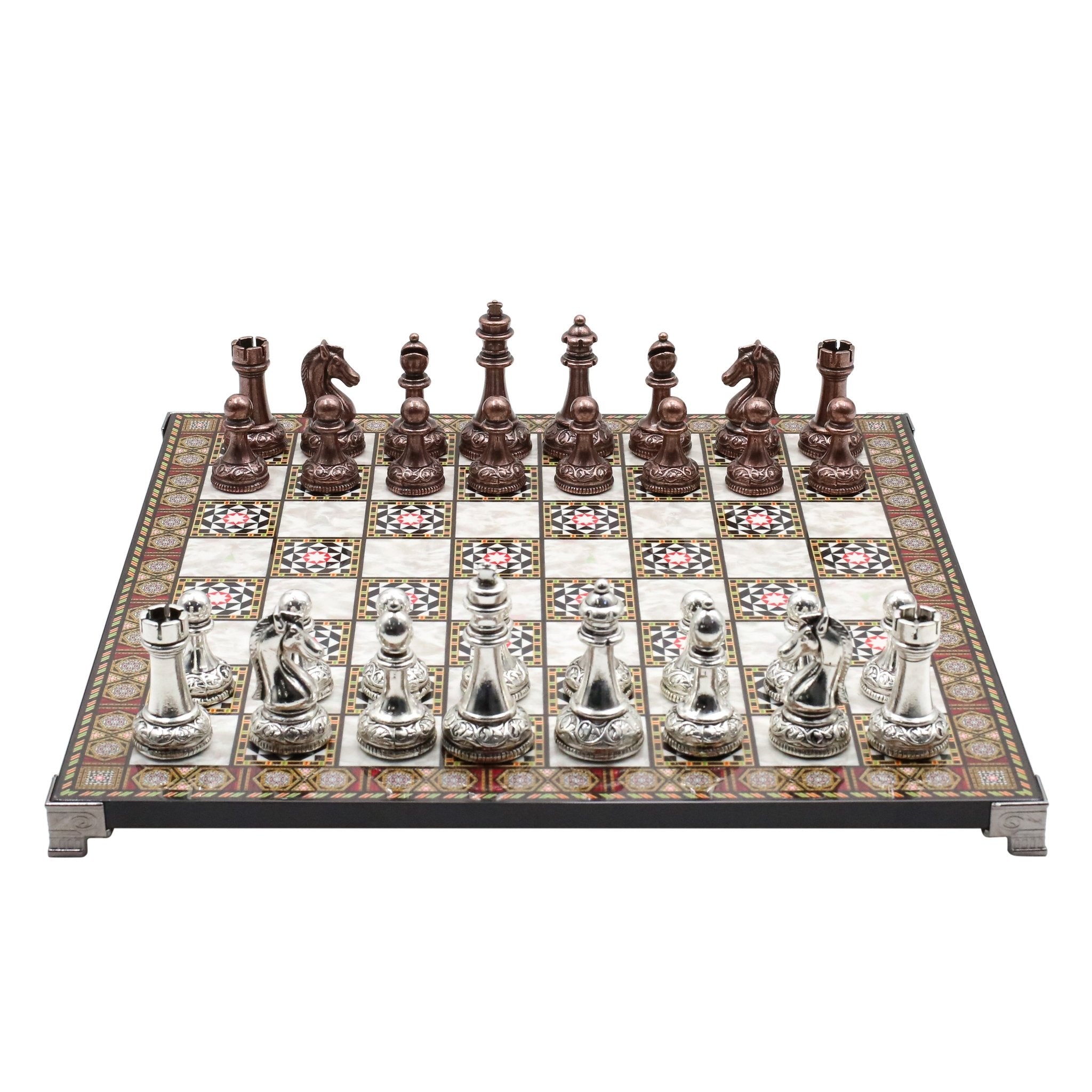 Classic Baroque Metal Chess Set | Chess Board w/ Metal Legs 37CM (15") - Cooper Chess