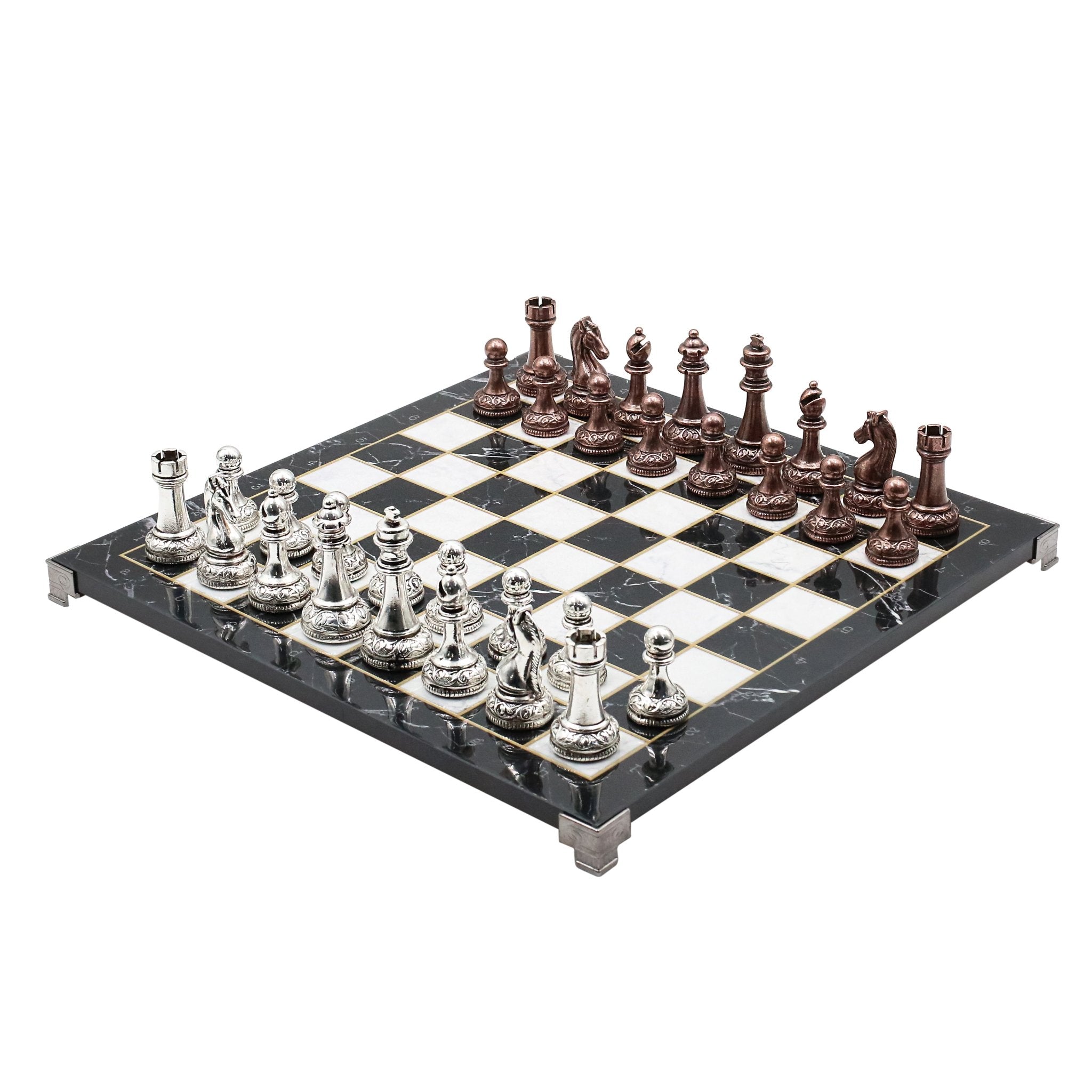 Classic Baroque Metal Chess Set | Chess Board w/ Metal Legs 37CM (15") - Cooper Chess