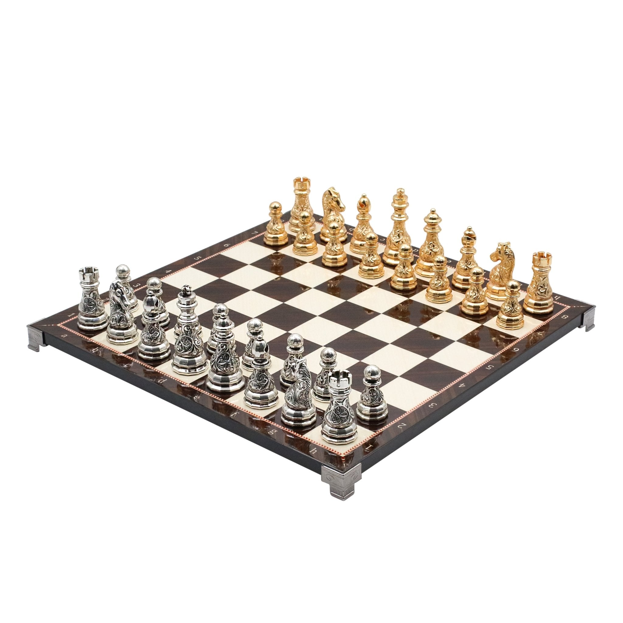 Crystal Baroque Metal Chess Set | Gold - Silver | Chess Board w/ Metal Legs 37CM (15") - Cooper Chess