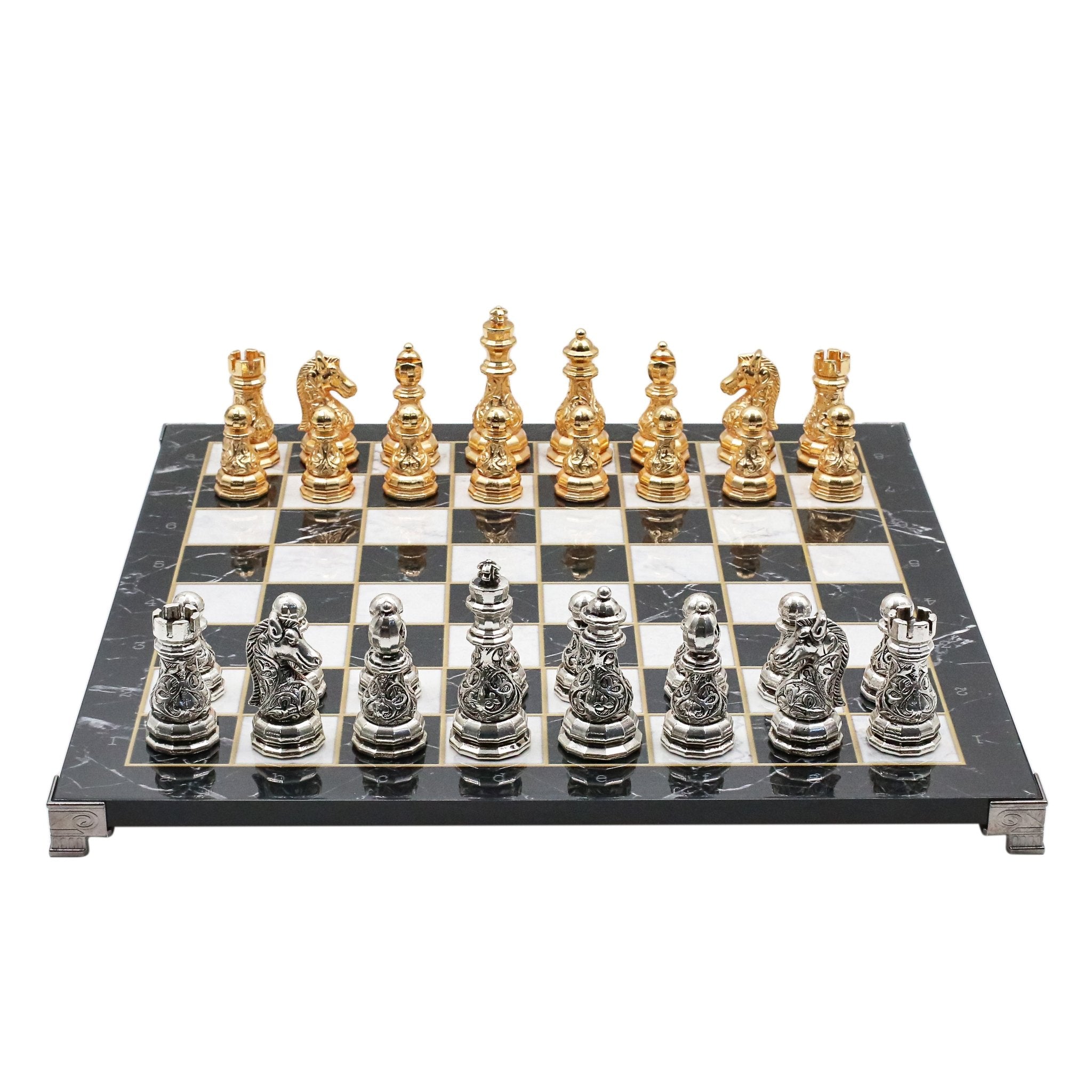 Crystal Baroque Metal Chess Set | Gold - Silver | Chess Board w/ Metal Legs 37CM (15") - Cooper Chess