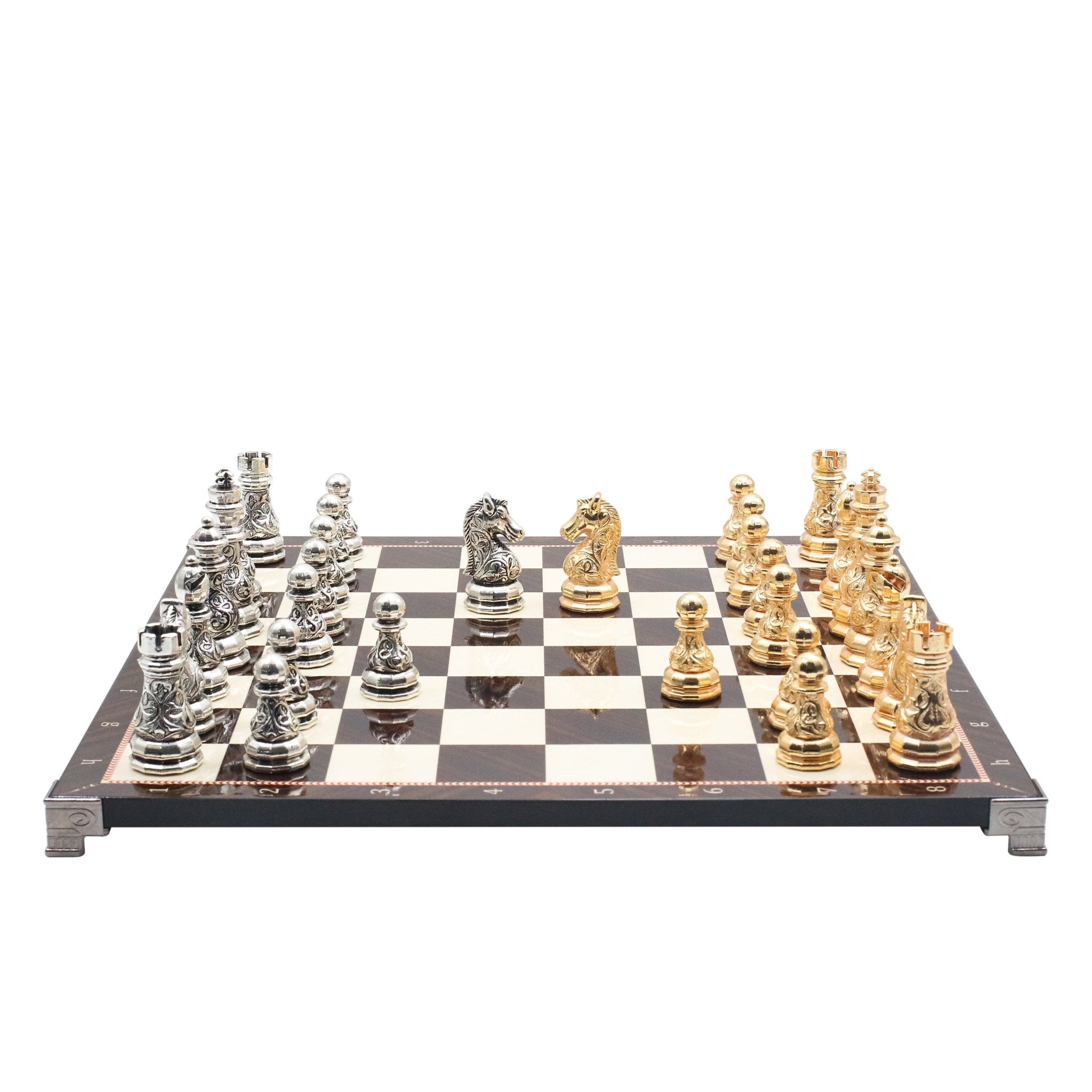 Crystal Baroque Metal Chess Set | Gold - Silver | Chess Board w/ Metal Legs 37CM (15") - Cooper Chess
