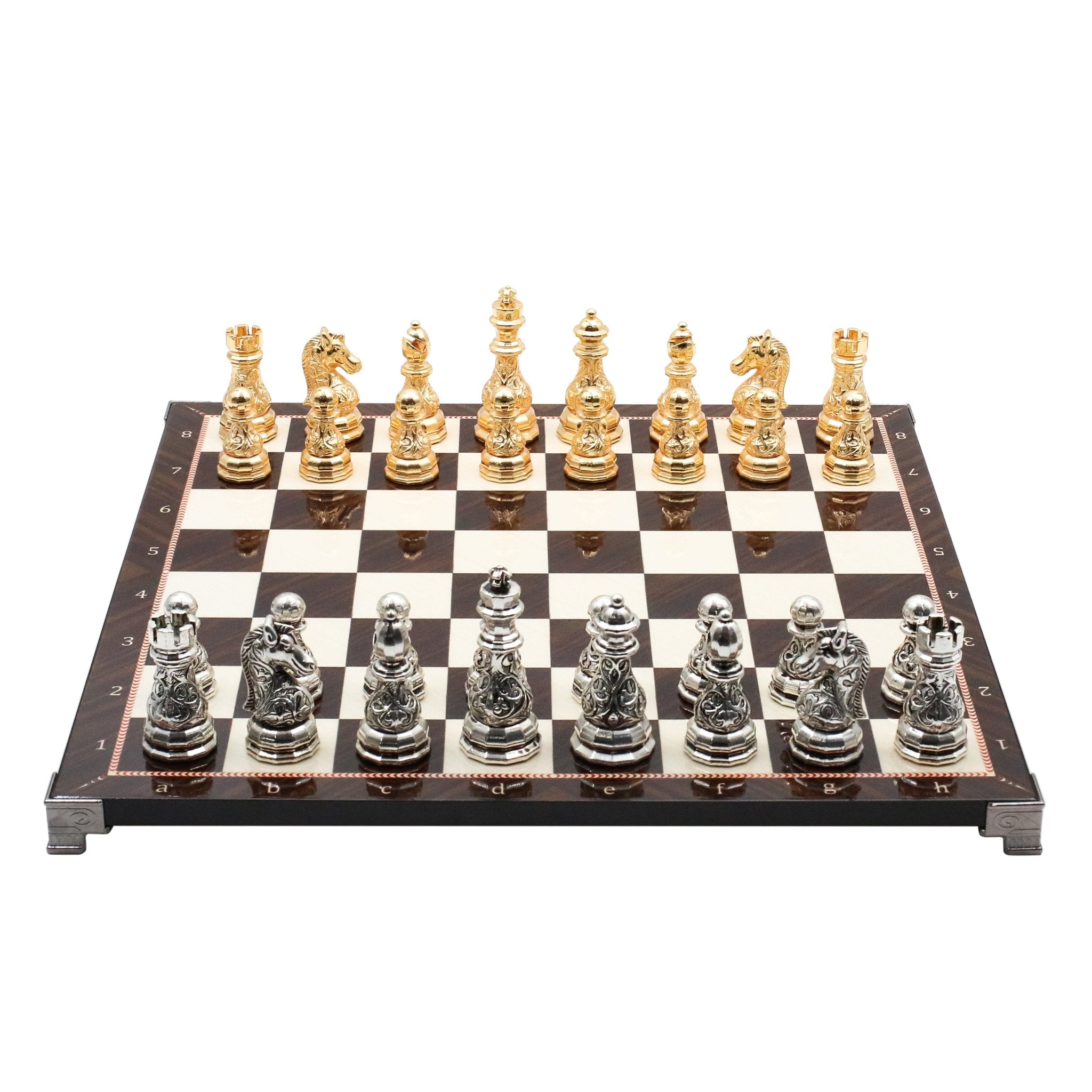 Crystal Baroque Metal Chess Set | Gold - Silver | Chess Board w/ Metal Legs 37CM (15") - Cooper Chess