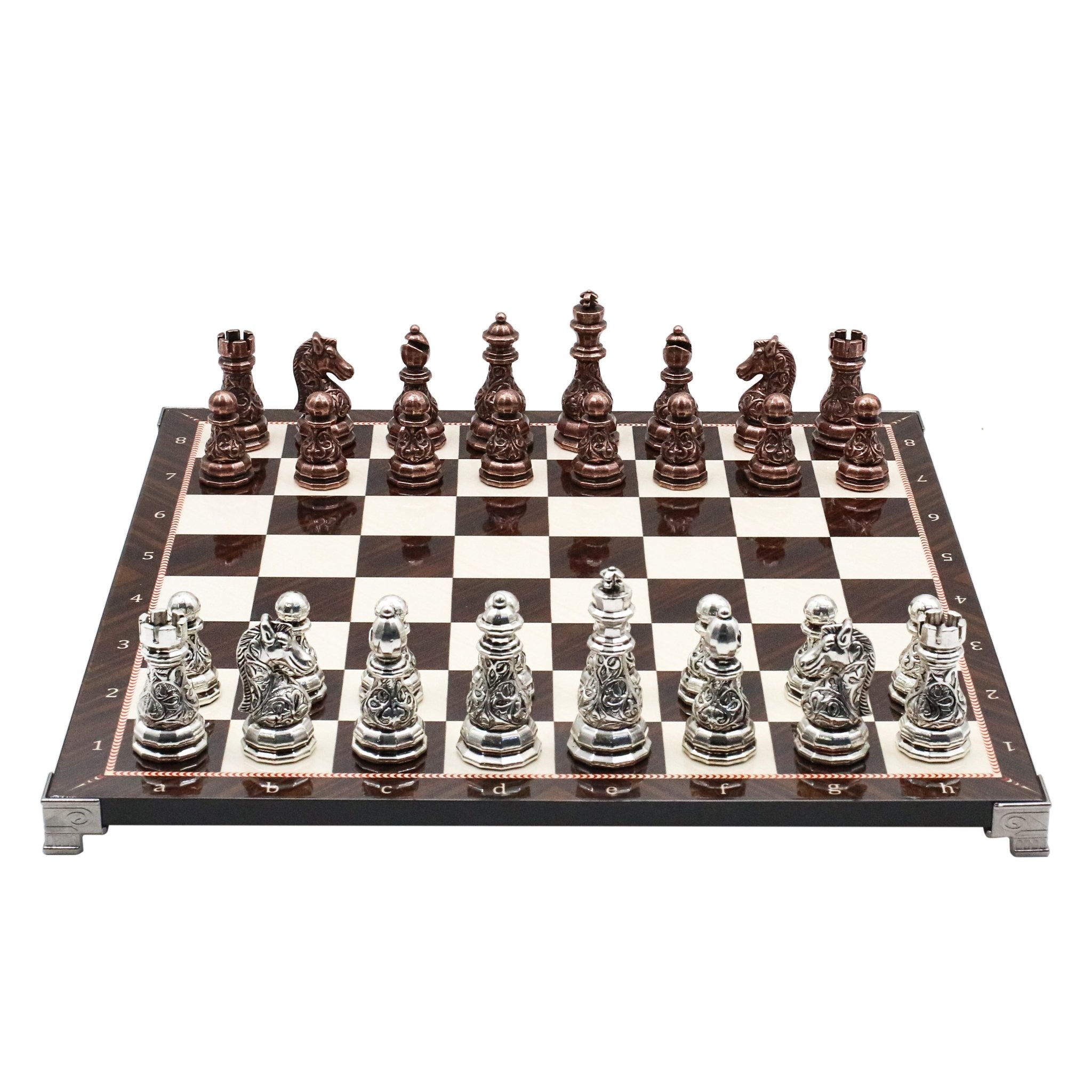 Crystal Baroque Metal Chess Set | Bronze - Silver | Chess Board w/ Metal Legs 37CM (15") - Cooper Chess