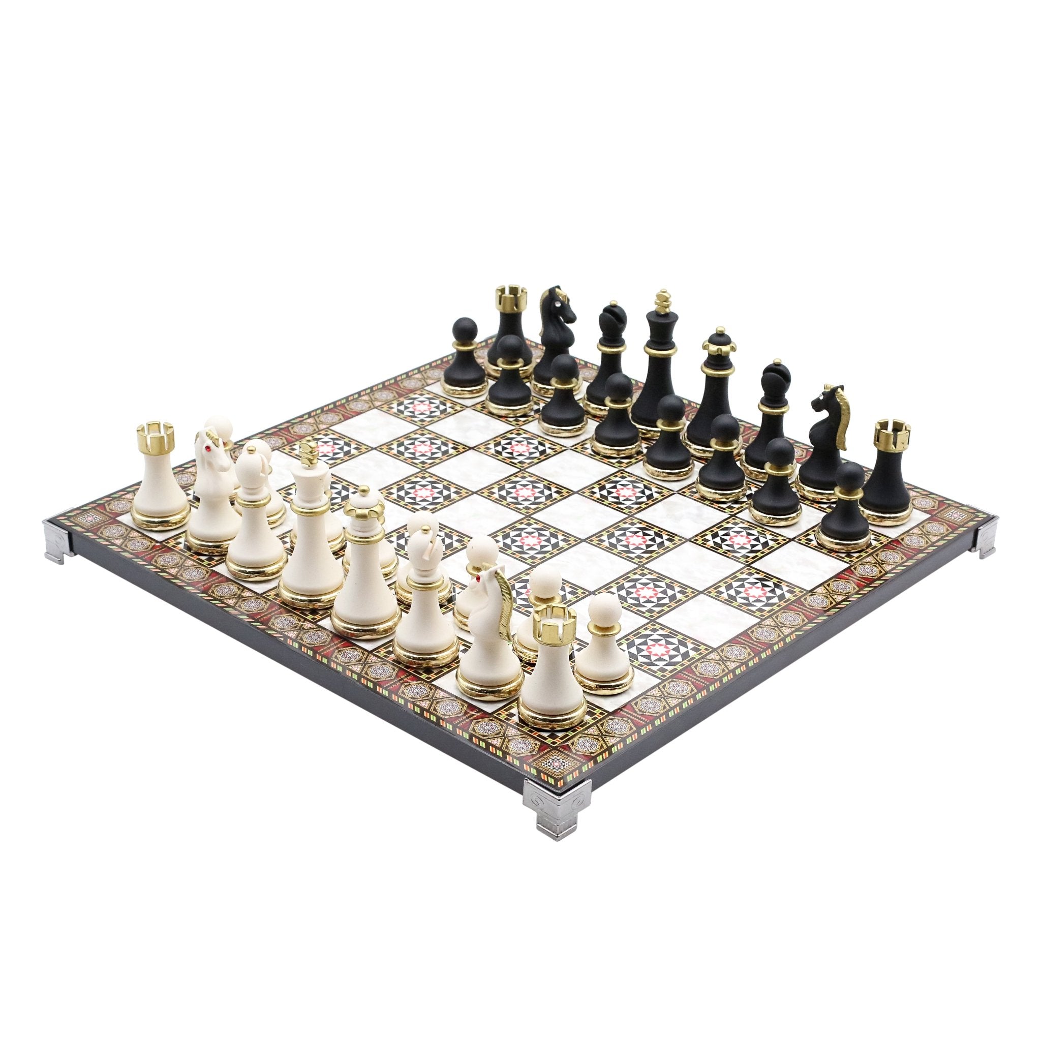 Soft Touch Baroque Metal Chess Set | Chess Board w/ Metal Legs 37CM (15") - Cooper Chess