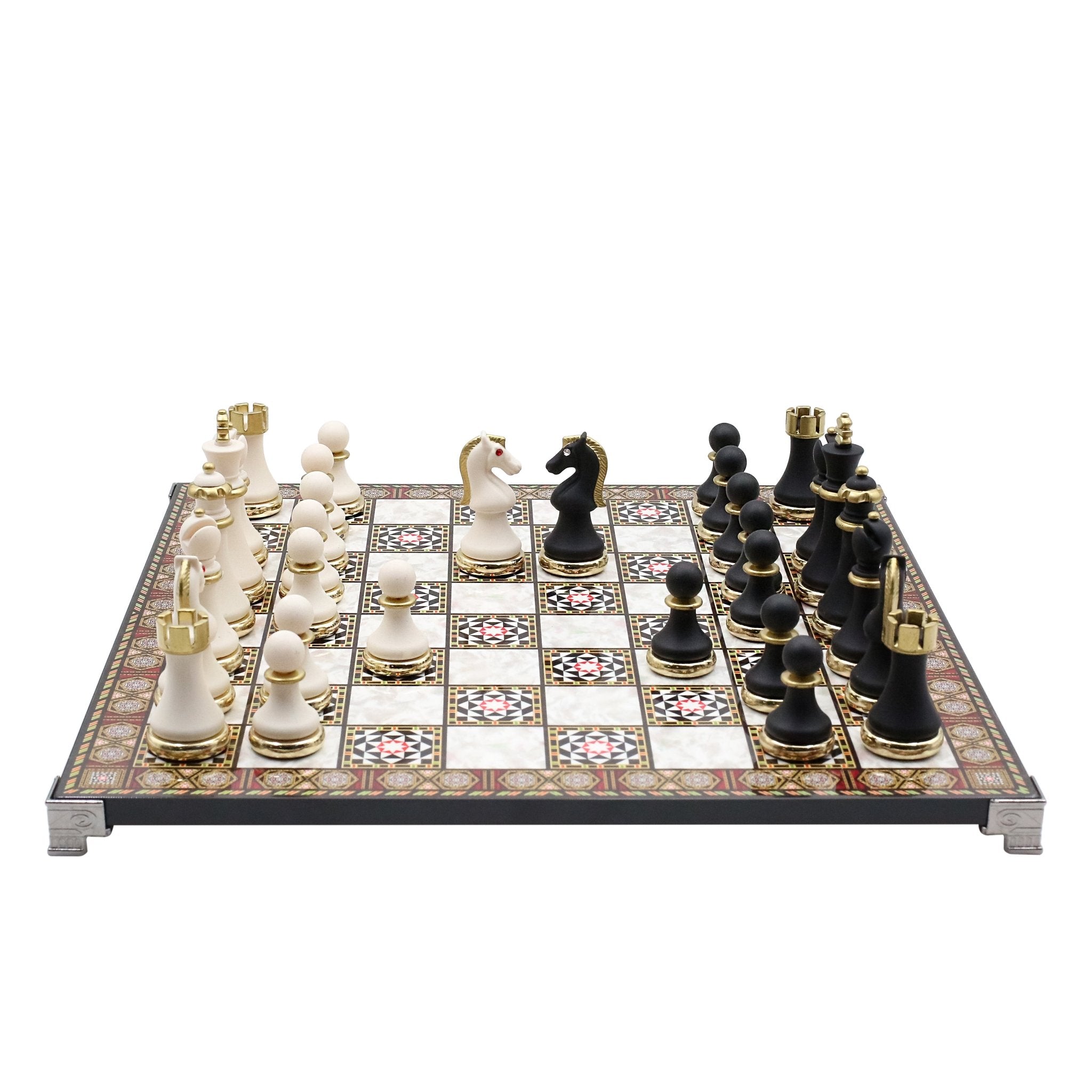 Soft Touch Baroque Metal Chess Set | Chess Board w/ Metal Legs 37CM (15") - Cooper Chess