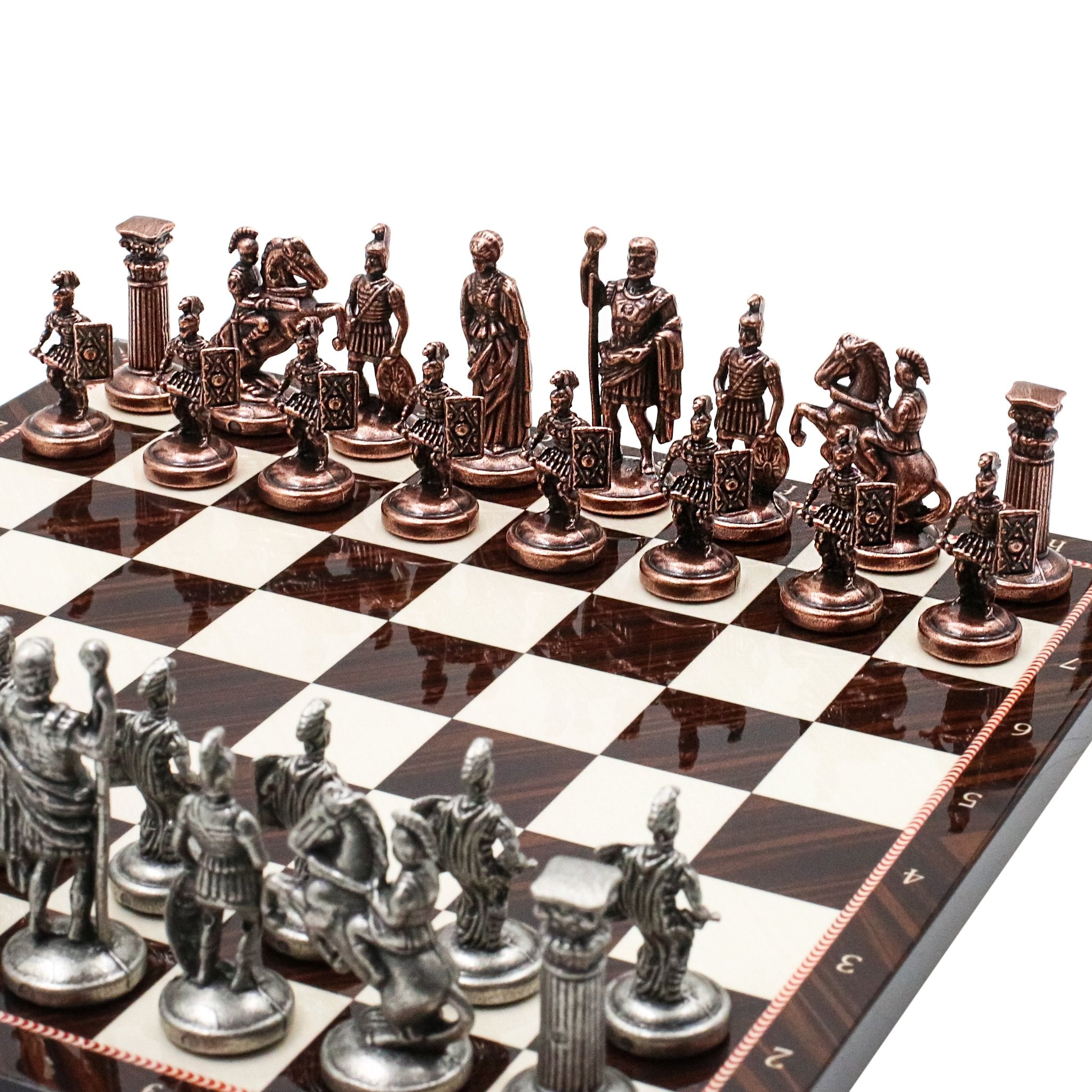 Roman Empire Vintage Metal Chess Set | Chess Board w/ Metal Legs 30CM (12") - Cooper Chess