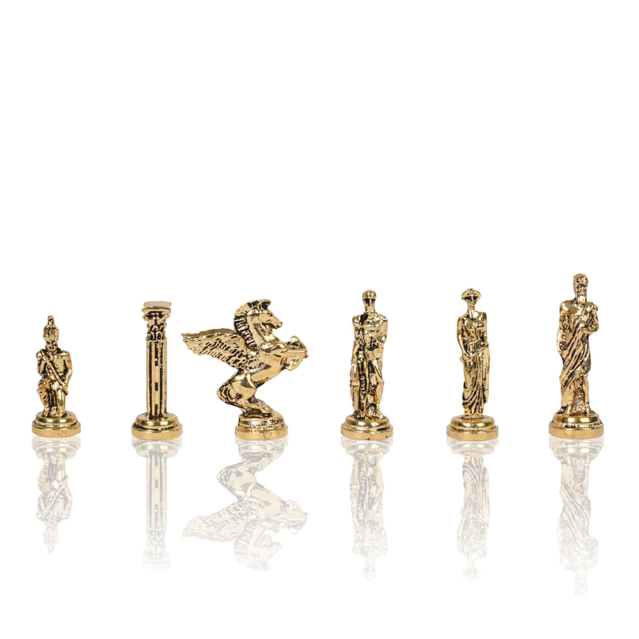 Greek Mythology Pegasus Metal Chess Set | Wooden Chess Board 37CM (15") with Die Cast Metal Stands (Silver vs Gold) - Cooper Chess