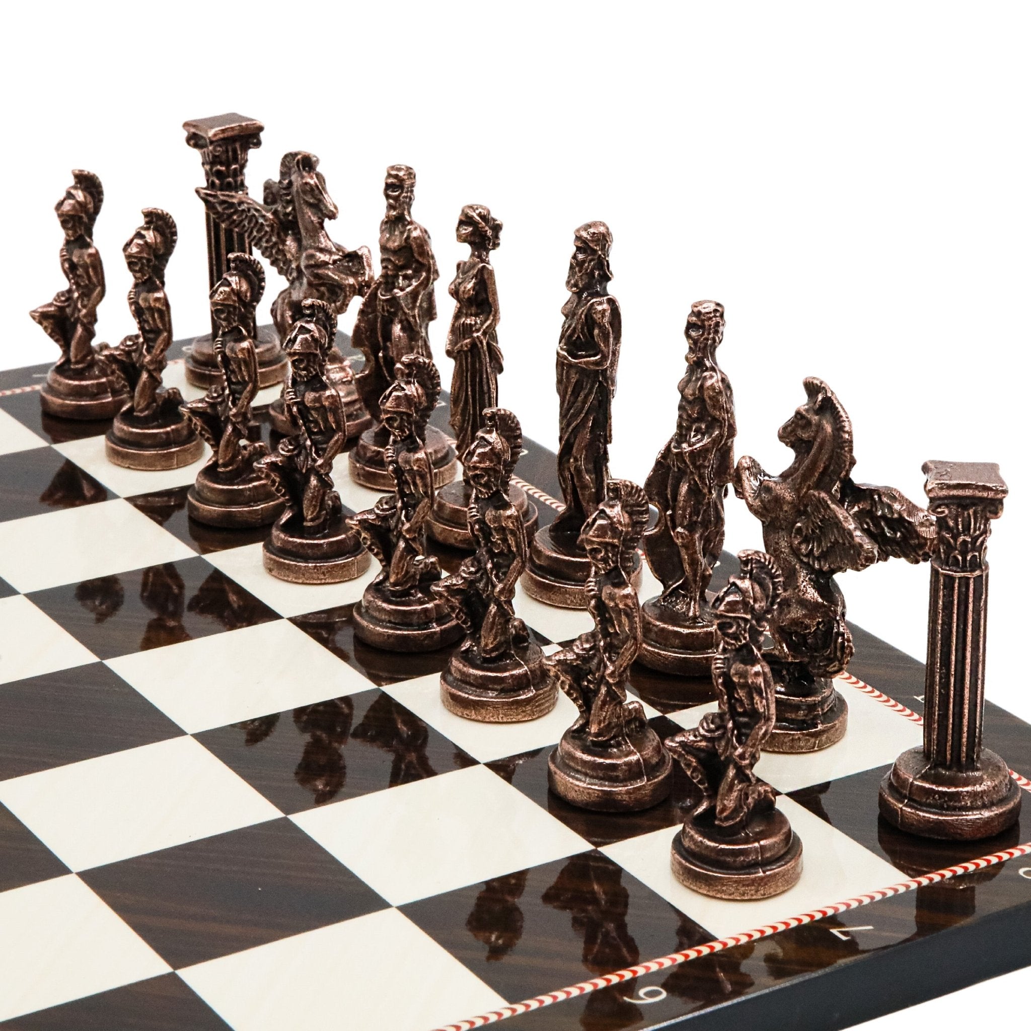 Greek Mythology Pegasus Vintage Metal Chess Set | Chess Board w/ Metal Legs 37CM (15") - Cooper Chess