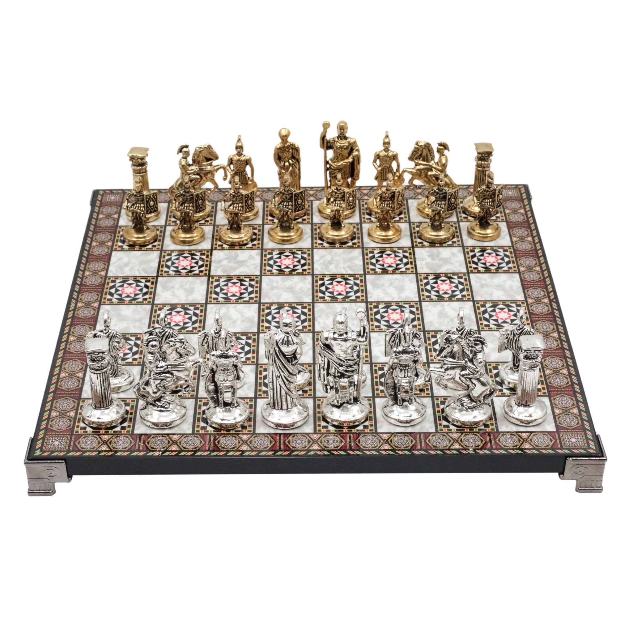 Roman Caesar Metal Chess Set | Chess Board w/ Metal Legs 37CM (15") - Cooper Chess