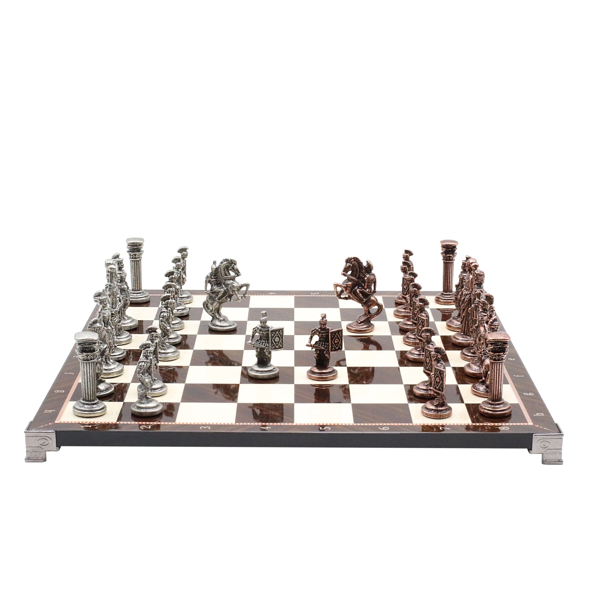 Roman Caesar Vintage Metal Chess Set | Chess Board w/ Metal Legs 37CM (15") - Cooper Chess