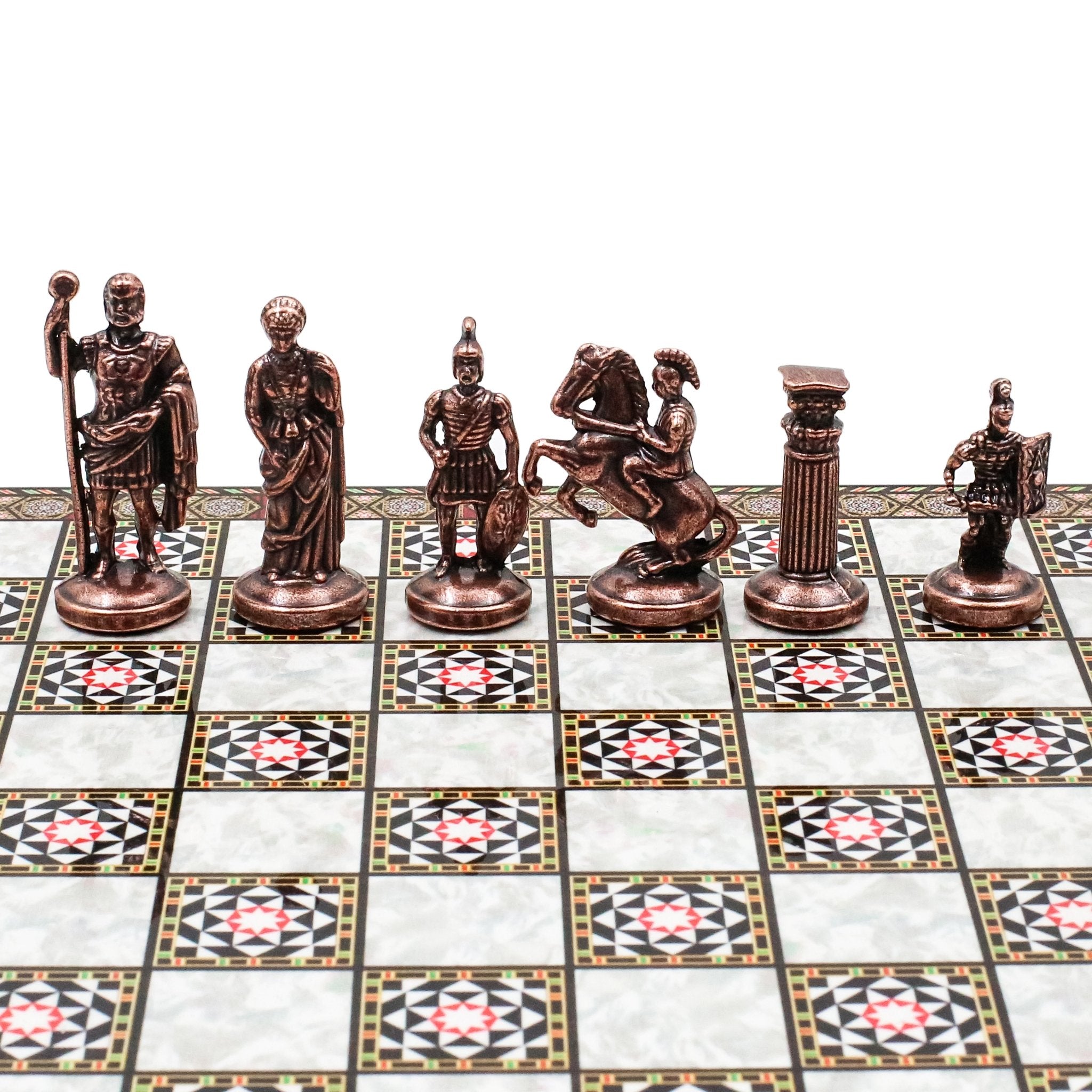 Roman Caesar Vintage Metal Chess Set | Chess Board w/ Metal Legs 37CM (15") - Cooper Chess