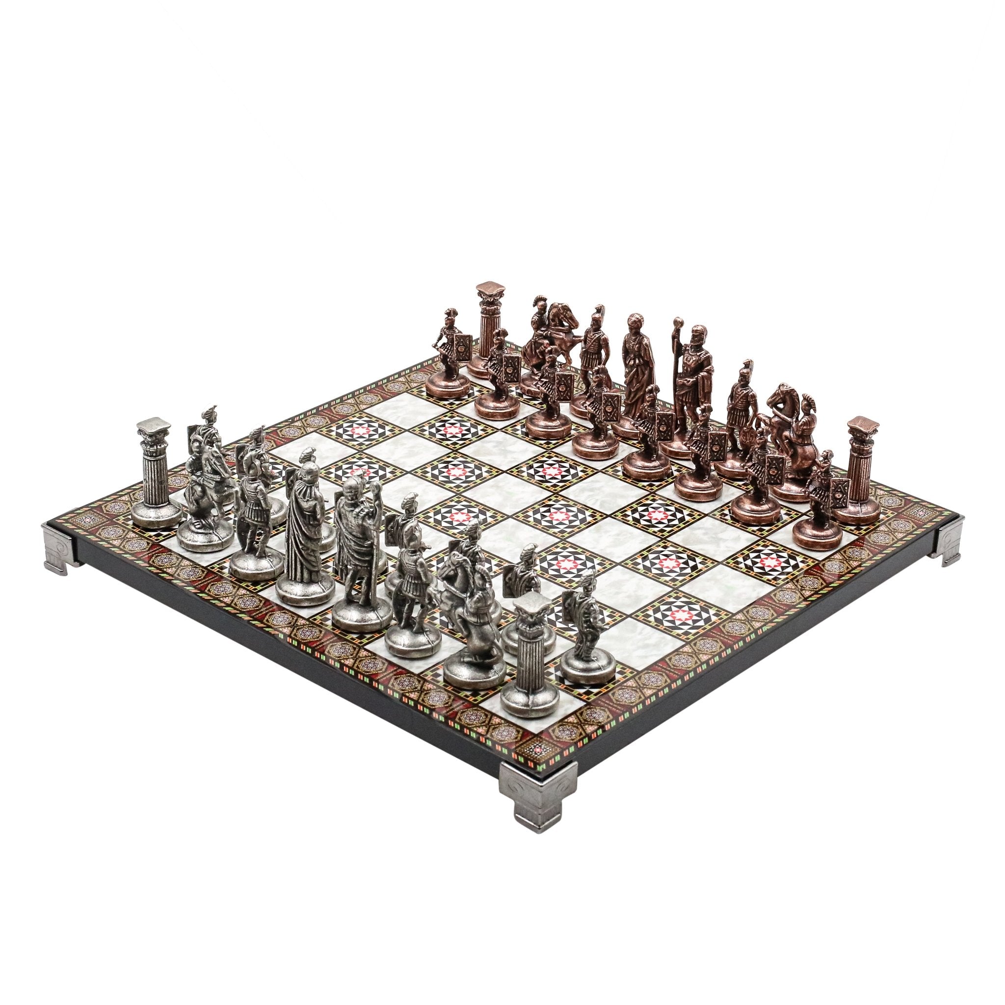 Roman Caesar Vintage Metal Chess Set | Chess Board w/ Metal Legs 37CM (15") - Cooper Chess