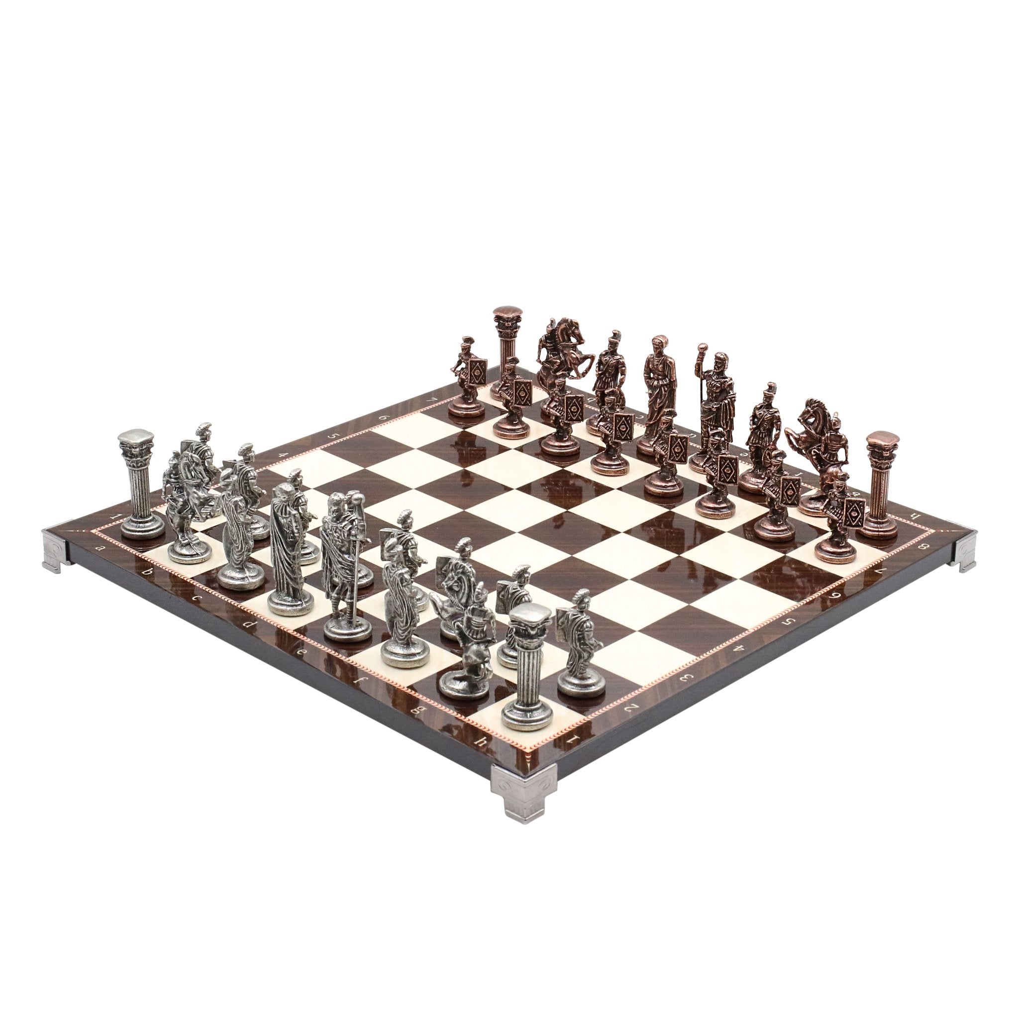 Roman Caesar Vintage Metal Chess Set | Chess Board w/ Metal Legs 37CM (15") - Cooper Chess
