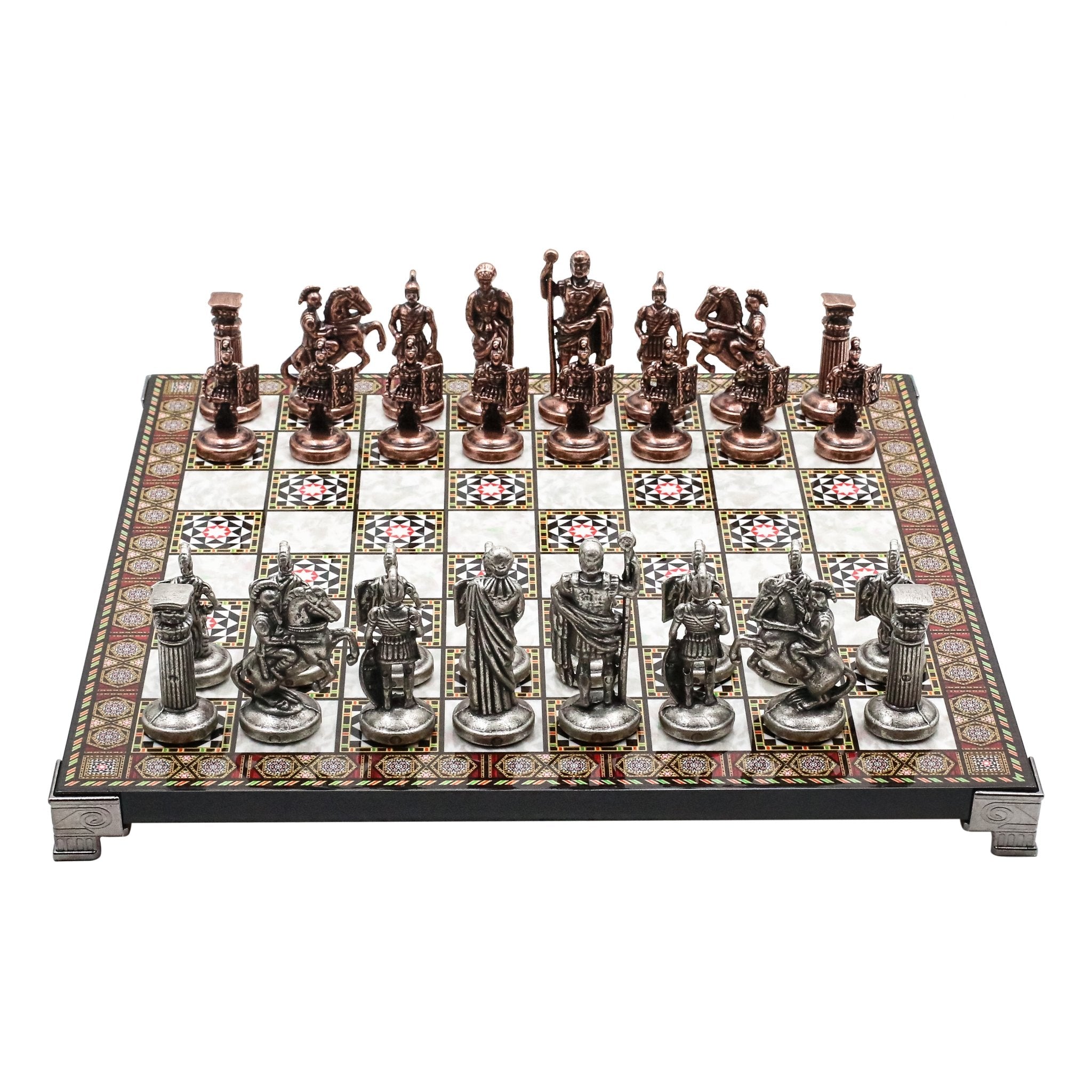 Roman Caesar Vintage Metal Chess Set | Chess Board w/ Metal Legs 37CM (15") - Cooper Chess