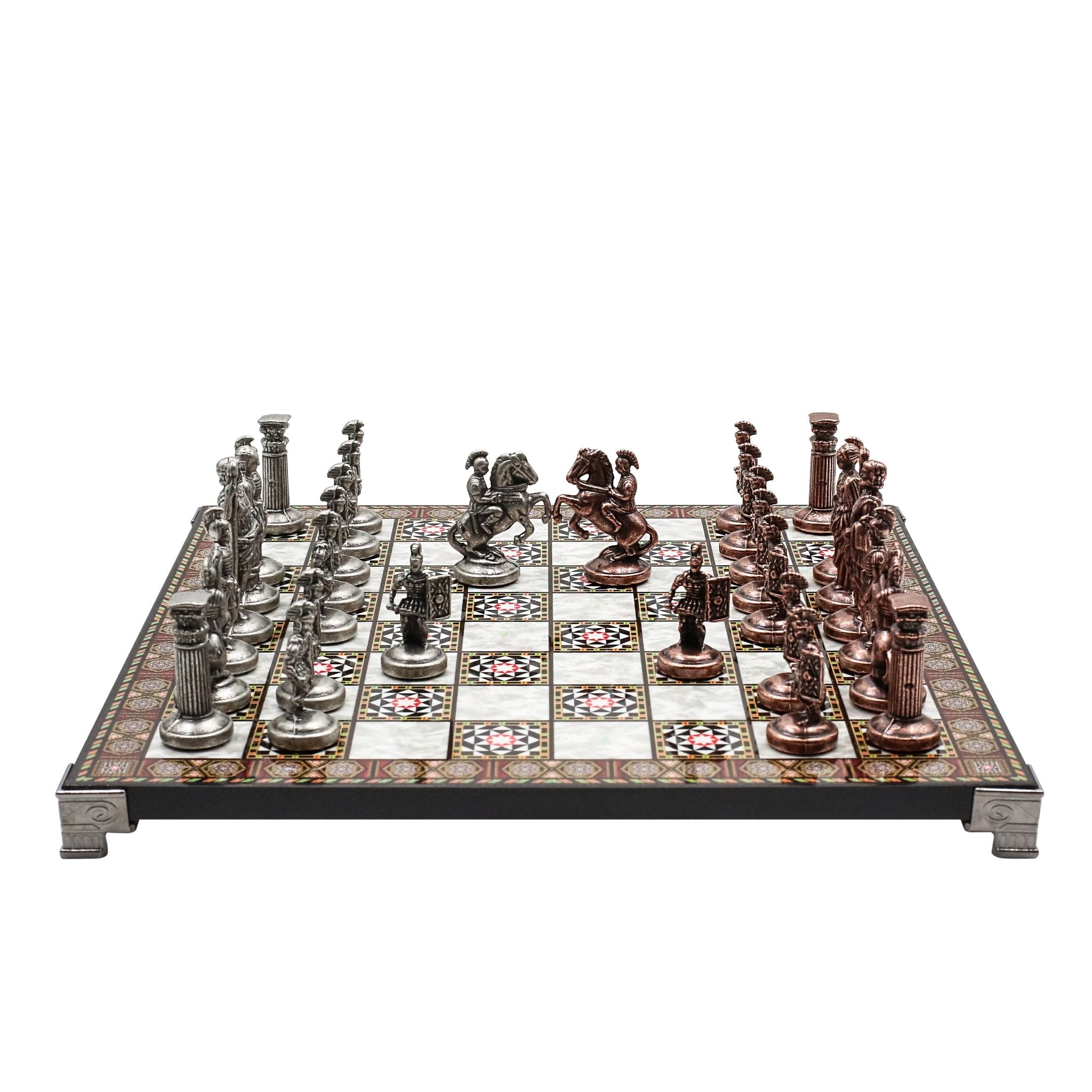 Roman Caesar Vintage Metal Chess Set | Chess Board w/ Metal Legs 37CM (15") - Cooper Chess