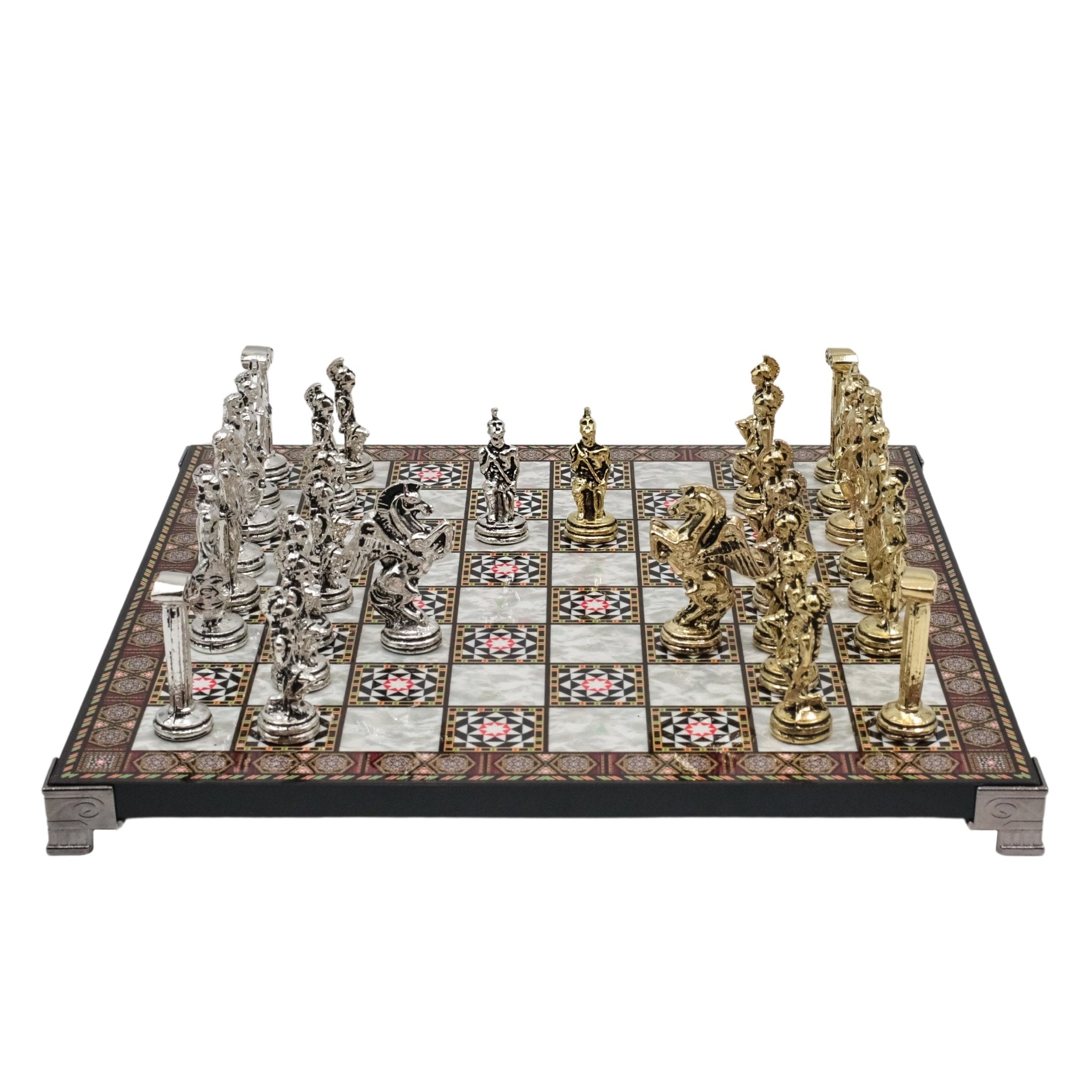 Greek Mythology Pegasus Metal Chess Set | Chess Board w/ Metal Legs 30CM (12") - Cooper Chess