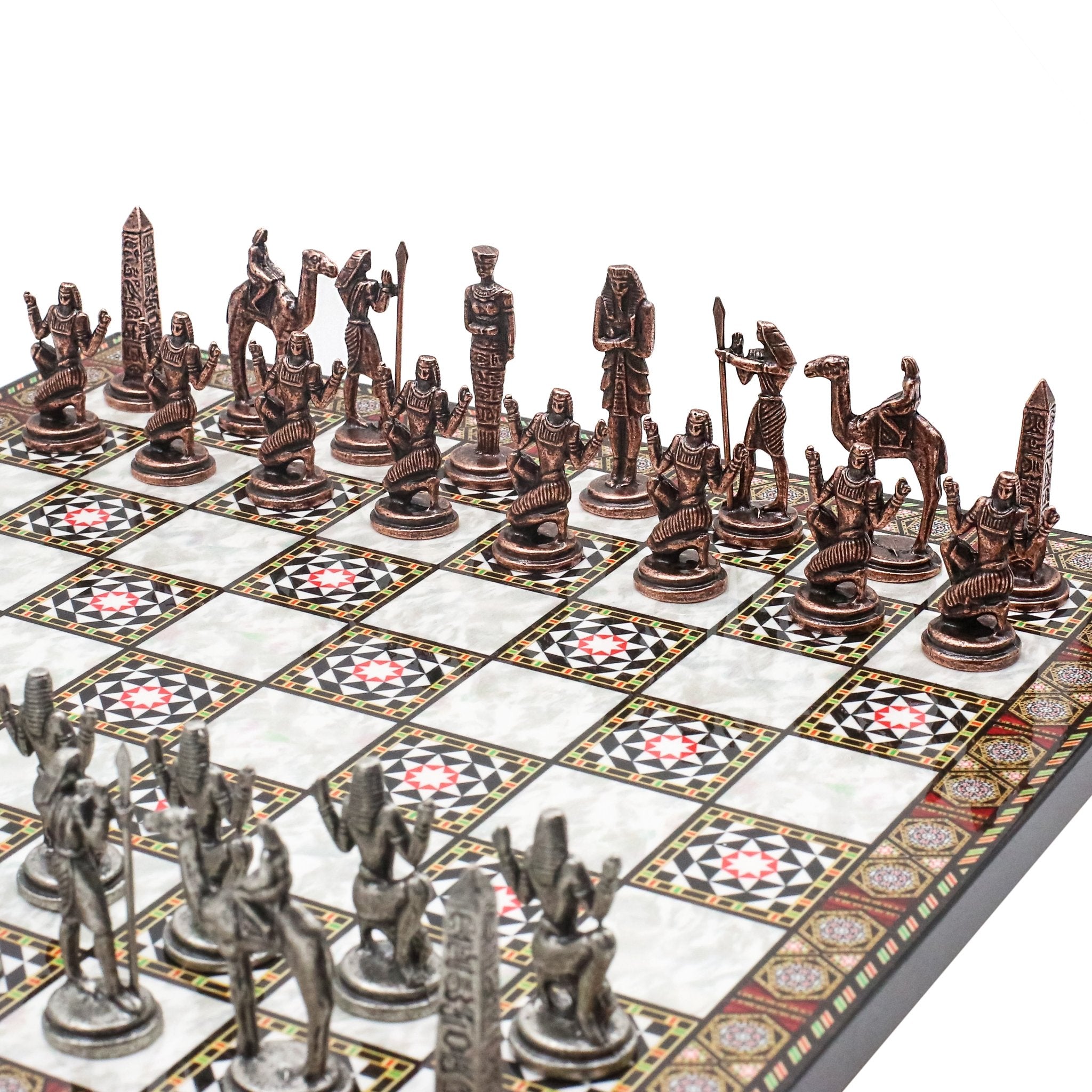 Egyptian CleopatraVintage Metal Chess Set | Chess Board w/ Metal Legs 30CM (12") - Cooper Chess