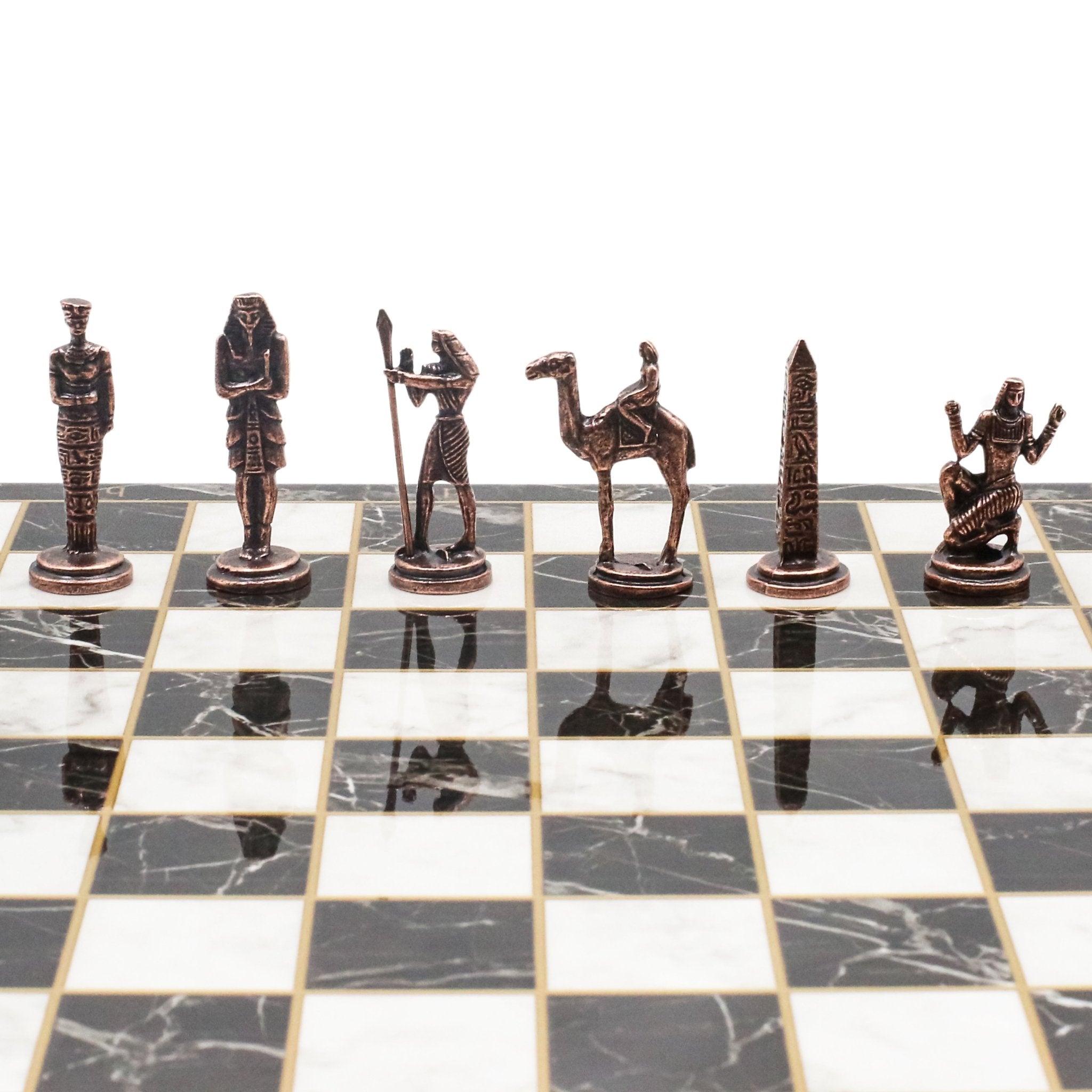 Egyptian CleopatraVintage Metal Chess Set | Chess Board w/ Metal Legs 30CM (12") - Cooper Chess