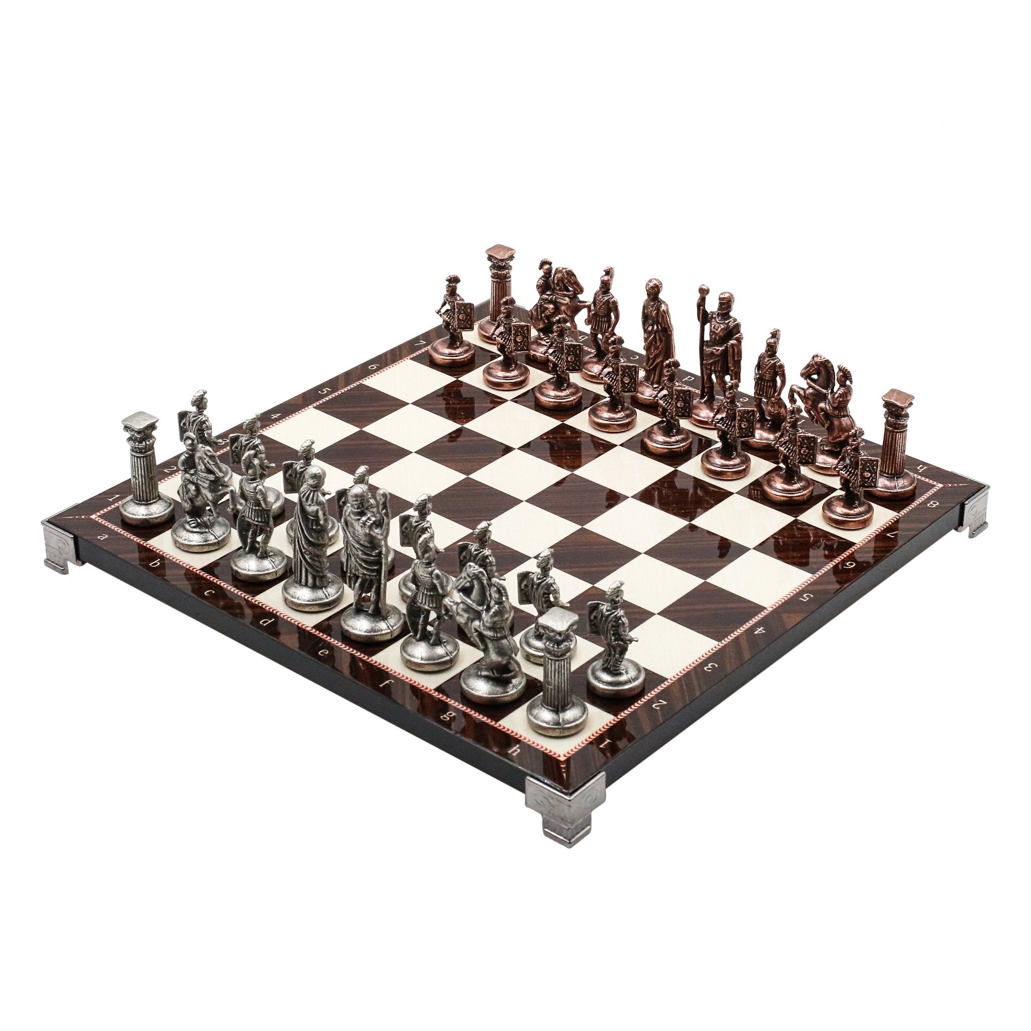 Roman Empire Vintage Metal Chess Set | Chess Board w/ Metal Legs 30CM (12") - Cooper Chess