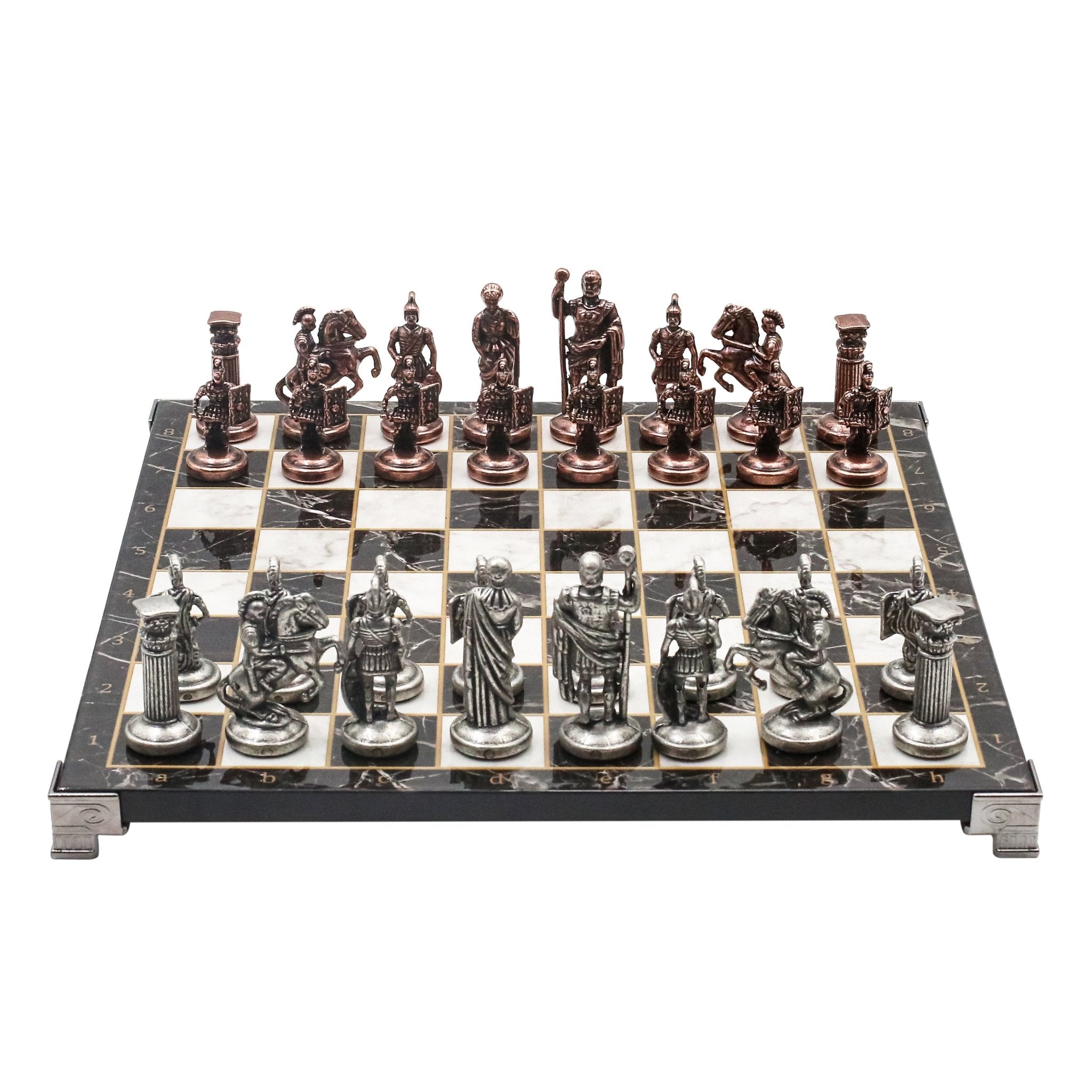 Roman Empire Vintage Metal Chess Set | Chess Board w/ Metal Legs 30CM (12") - Cooper Chess