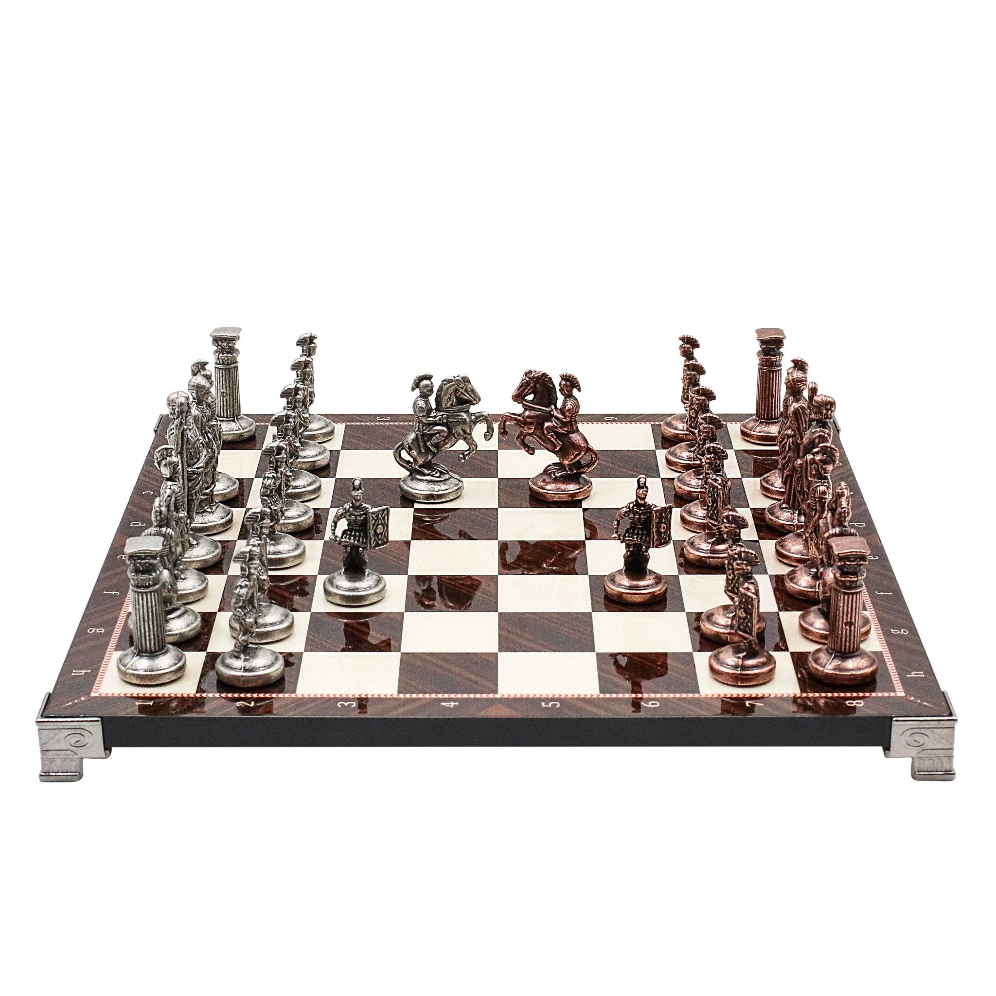 Roman Empire Vintage Metal Chess Set | Chess Board w/ Metal Legs 30CM (12") - Cooper Chess