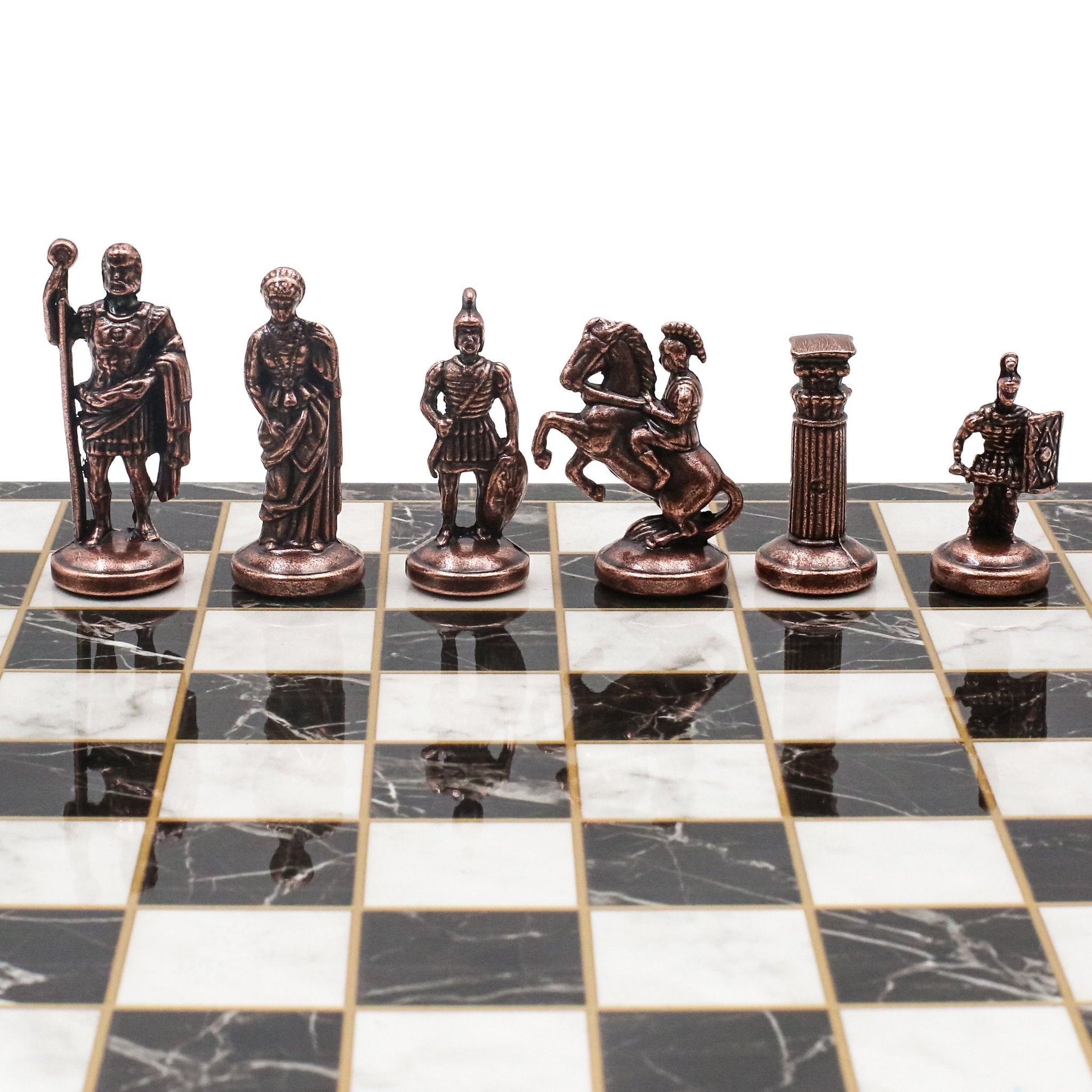 Roman Empire Vintage Metal Chess Set | Chess Board w/ Metal Legs 30CM (12") - Cooper Chess