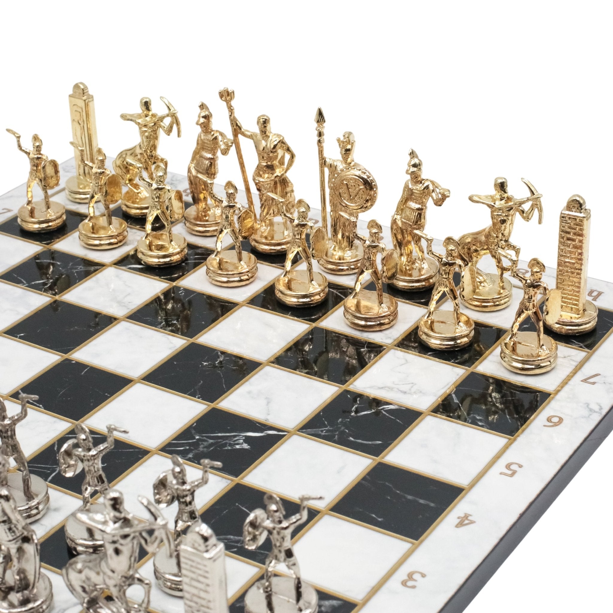 Greek Mythology Poseidon Metal Chess Set | Chess Board w/ Metal Legs 37CM (15") | Model 1 - Cooper Chess